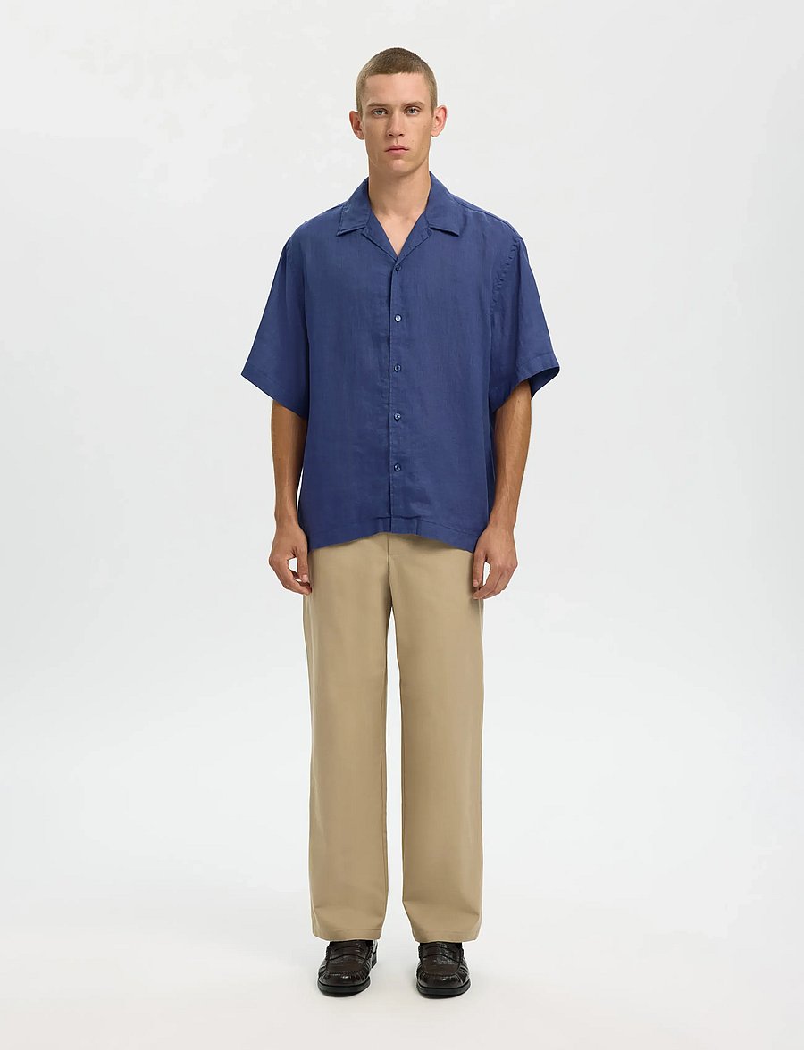 Selected - SLHRELAXKYLIAN MIX SS SHIRT RESORT - leinenhemden - oceana - 3