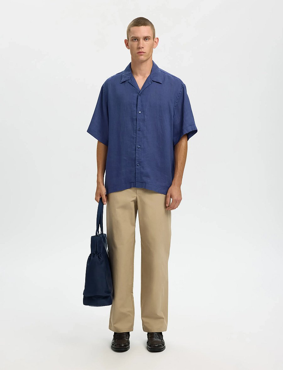 Selected - SLHRELAXKYLIAN MIX SS SHIRT RESORT - leinenhemden - oceana - 5