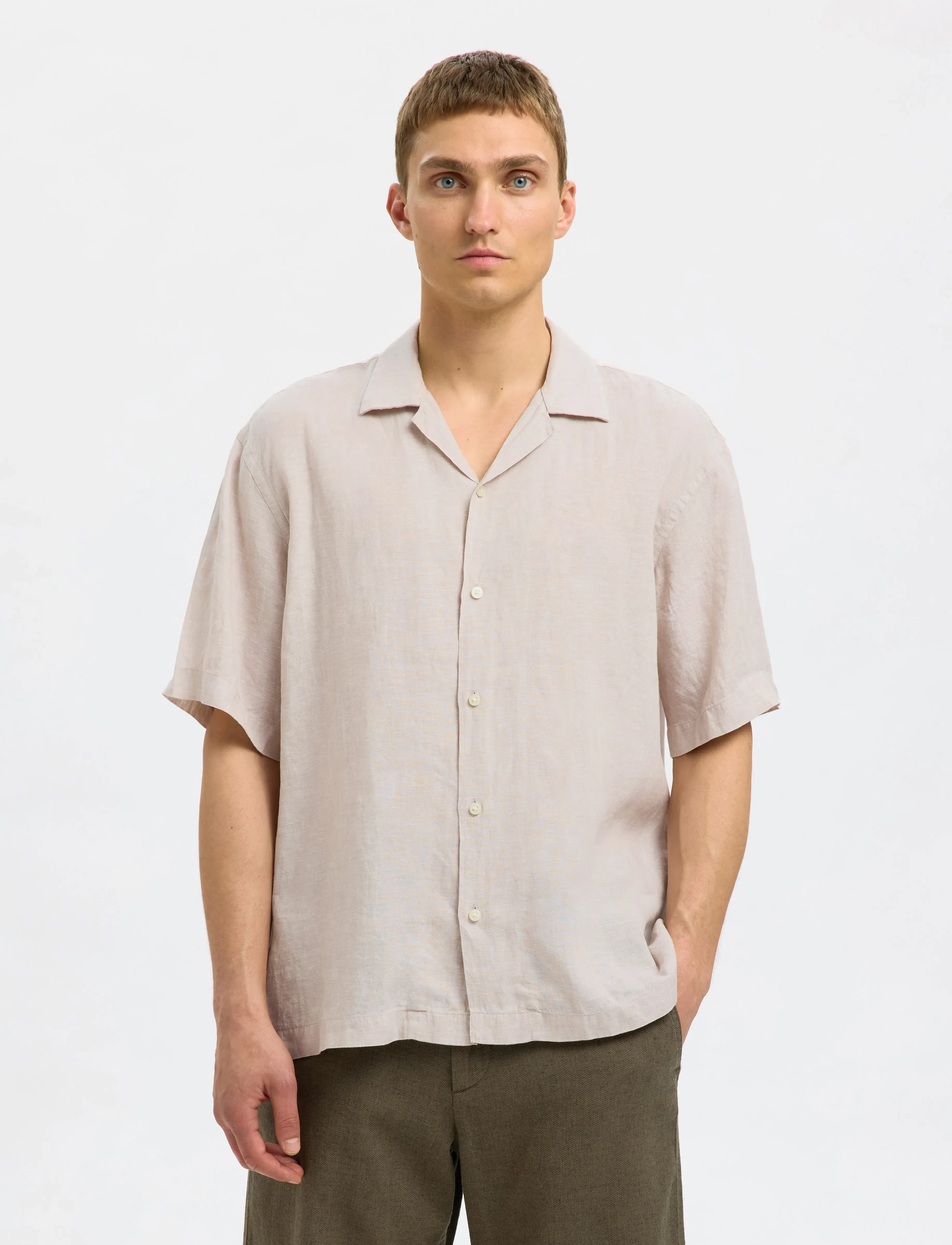 Selected SLHRLXKYLIAN LINEN SS SHIRT RESORT - Skjorter - PURE CASHMERE / beige