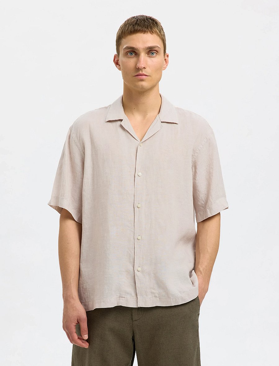 Selected - SLHRELAXKYLIAN MIX SS SHIRT RESORT - leinenhemden - pure cashmere - 0