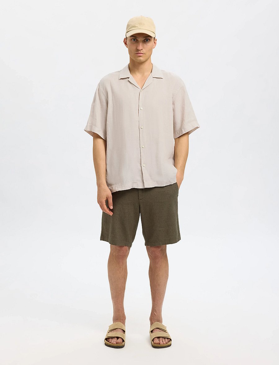 Selected - SLHRELAXKYLIAN MIX SS SHIRT RESORT - leinenhemden - pure cashmere - 4