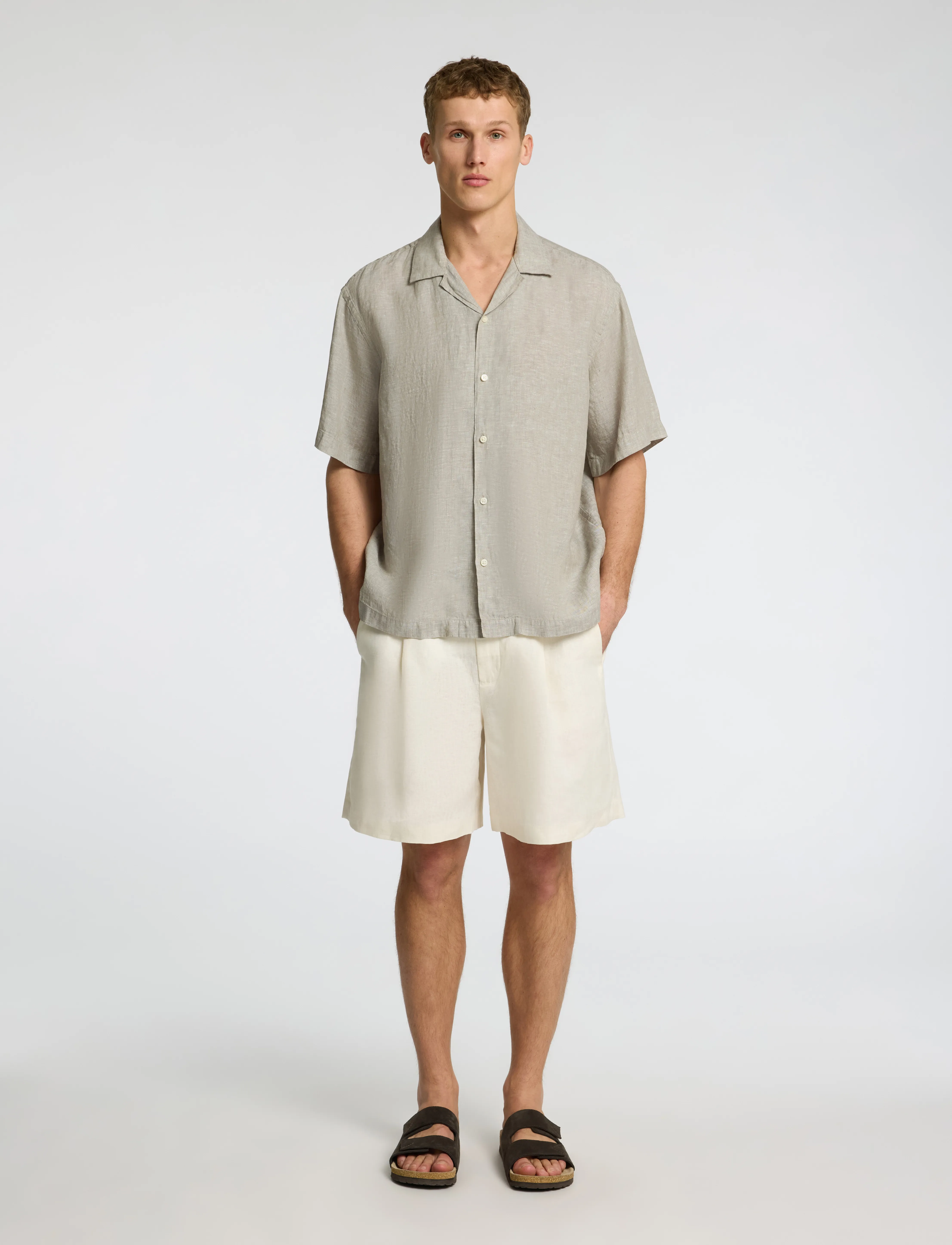 Selected - SLHRELAXKYLIAN MIX SS SHIRT RESORT - hørskjorter - vetiver - 4