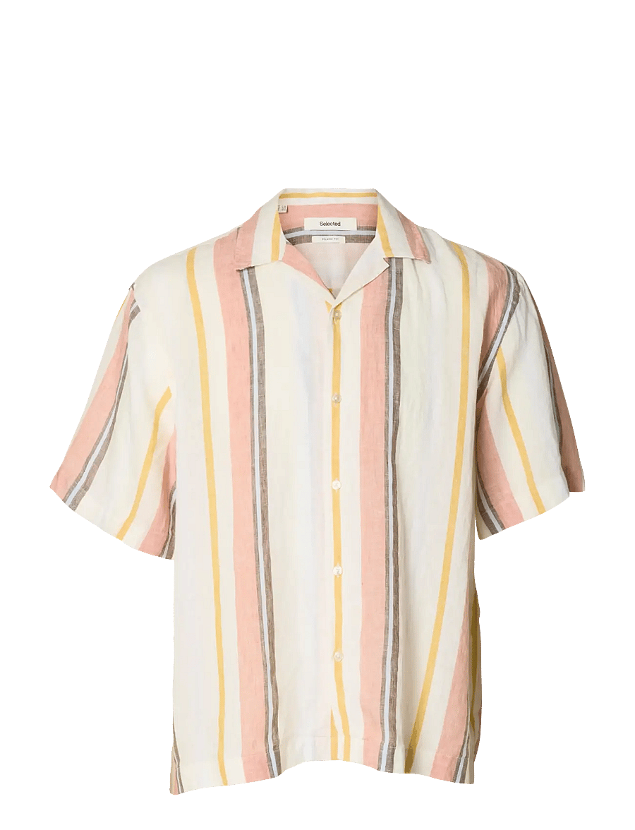 Selected - SLHRELAXKYLIAN MIX SS SHIRT RESORT - leinenhemden - white - 1