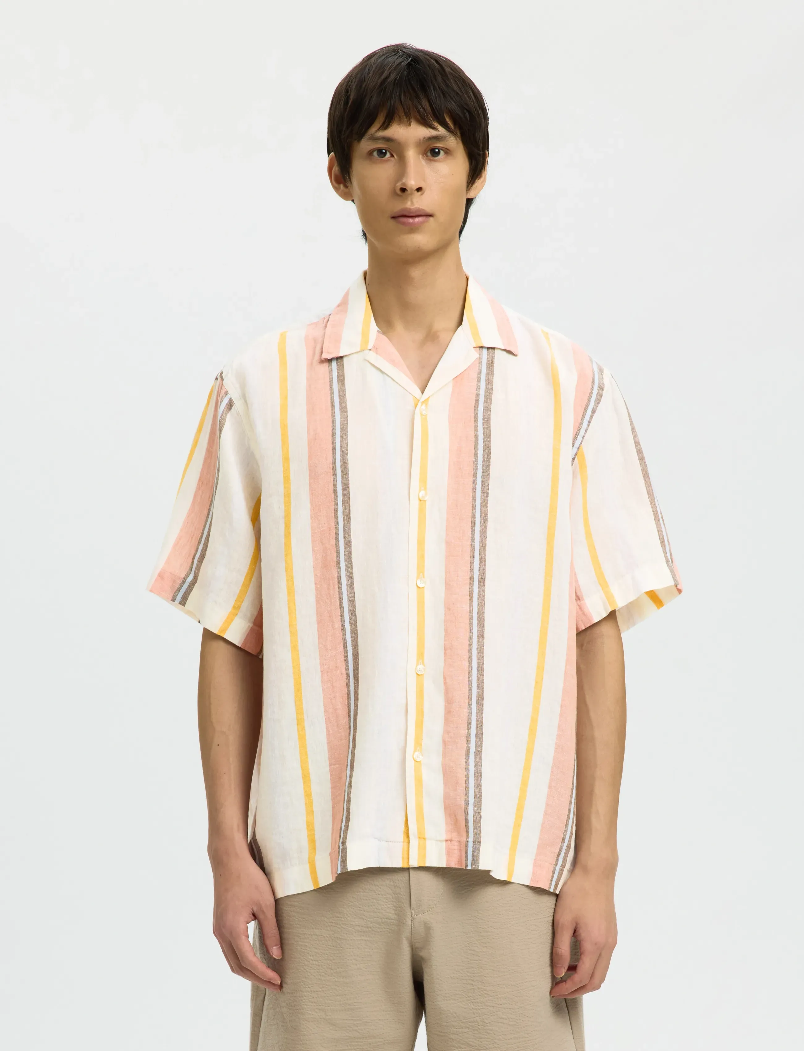 Selected SLHRLXKYLIAN LINEN SS SHIRT RESORT - Drabužiai - WHITE / white