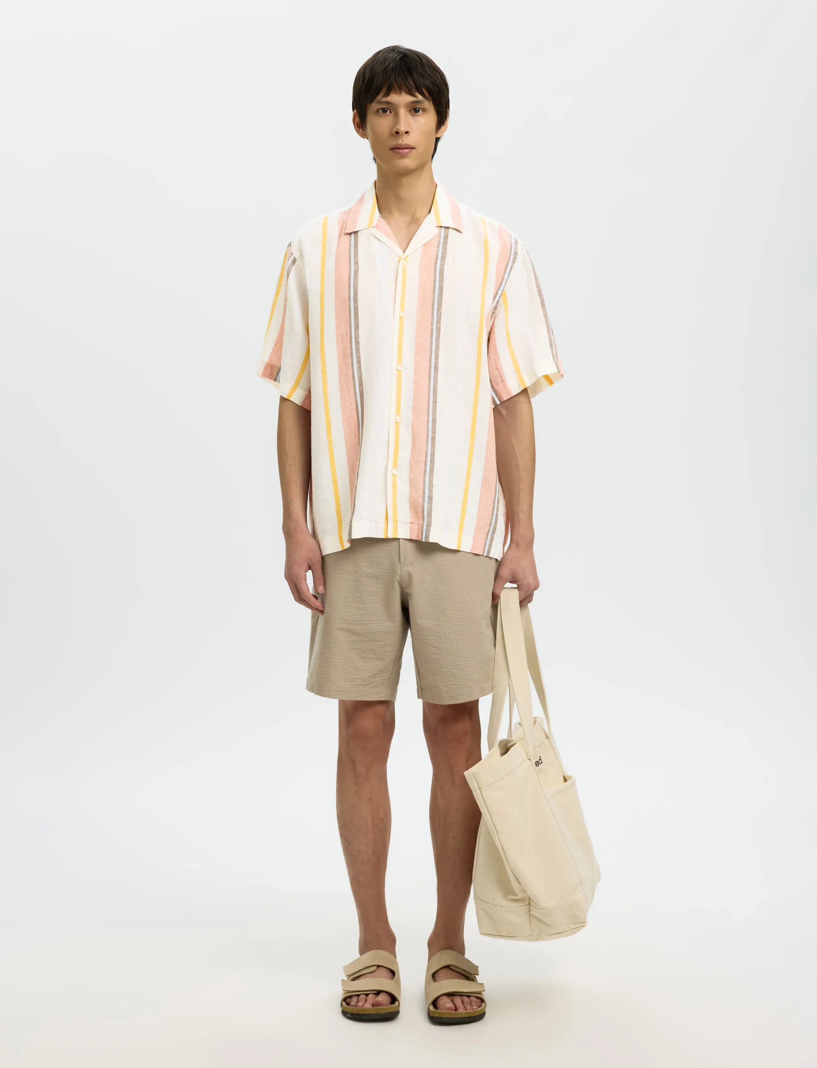 Selected - SLHRELAXKYLIAN MIX SS SHIRT RESORT - hørskjorter - white - 3