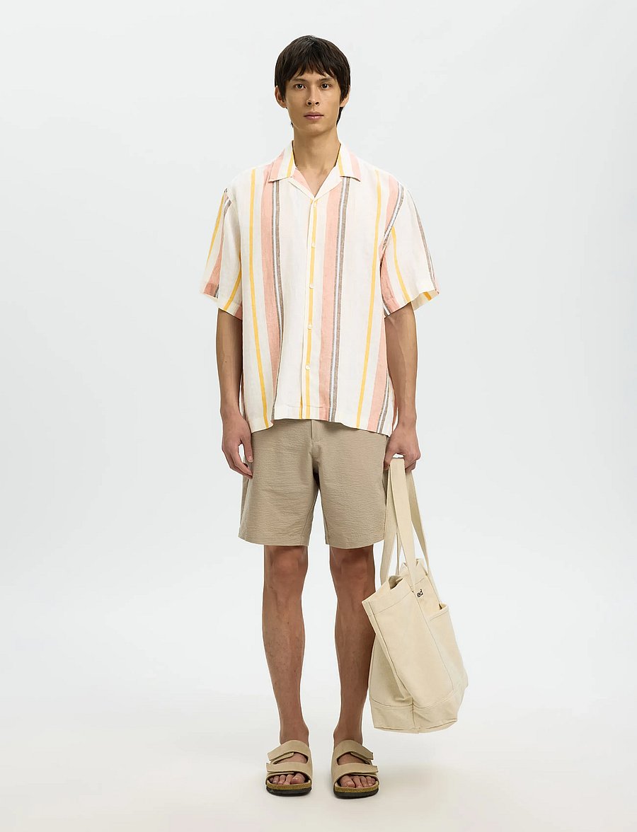 Selected - SLHRELAXKYLIAN MIX SS SHIRT RESORT - leinenhemden - white - 3