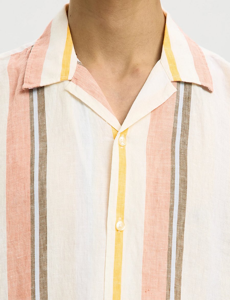 Selected - SLHRELAXKYLIAN MIX SS SHIRT RESORT - leinenhemden - white - 4