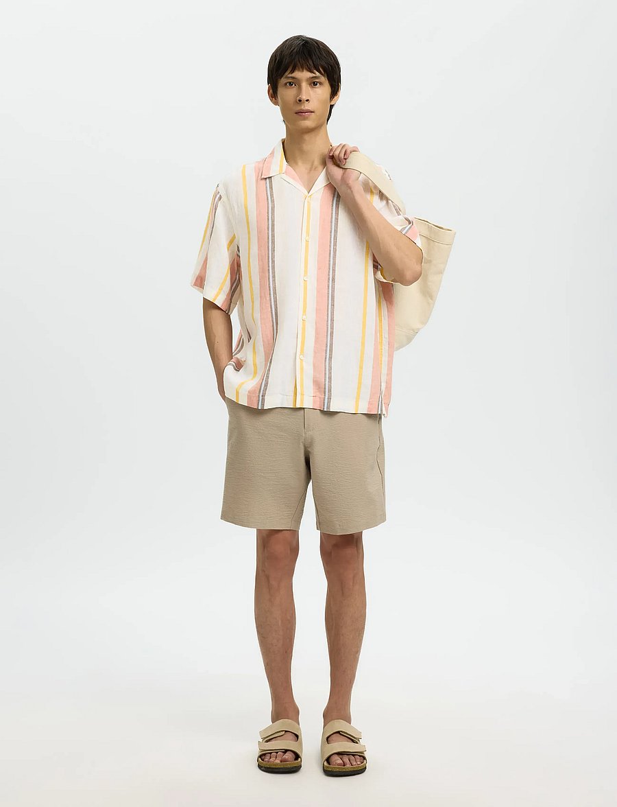 Selected - SLHRELAXKYLIAN MIX SS SHIRT RESORT - leinenhemden - white - 5