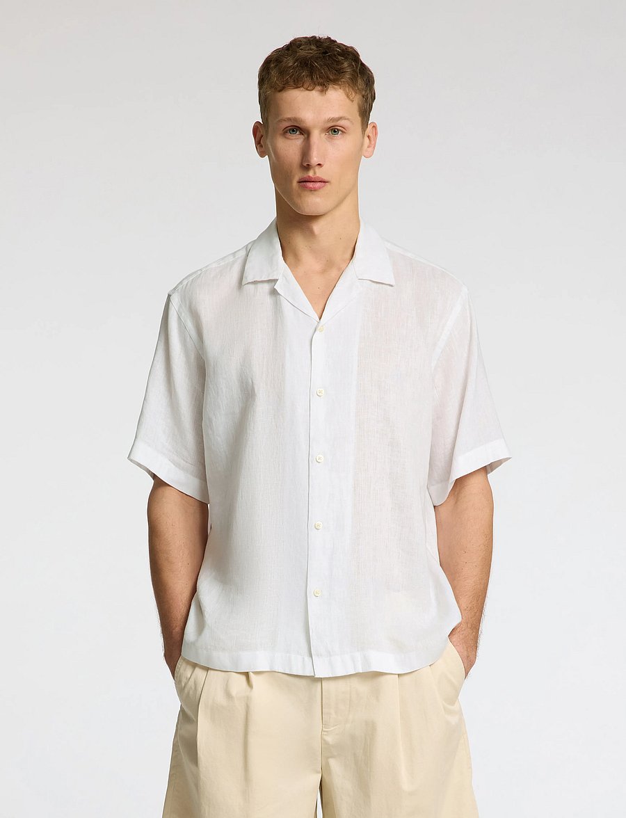 Selected - SLHRLXKYLIAN LINEN SS SHIRT RESORT - chemises de lin - white - 0