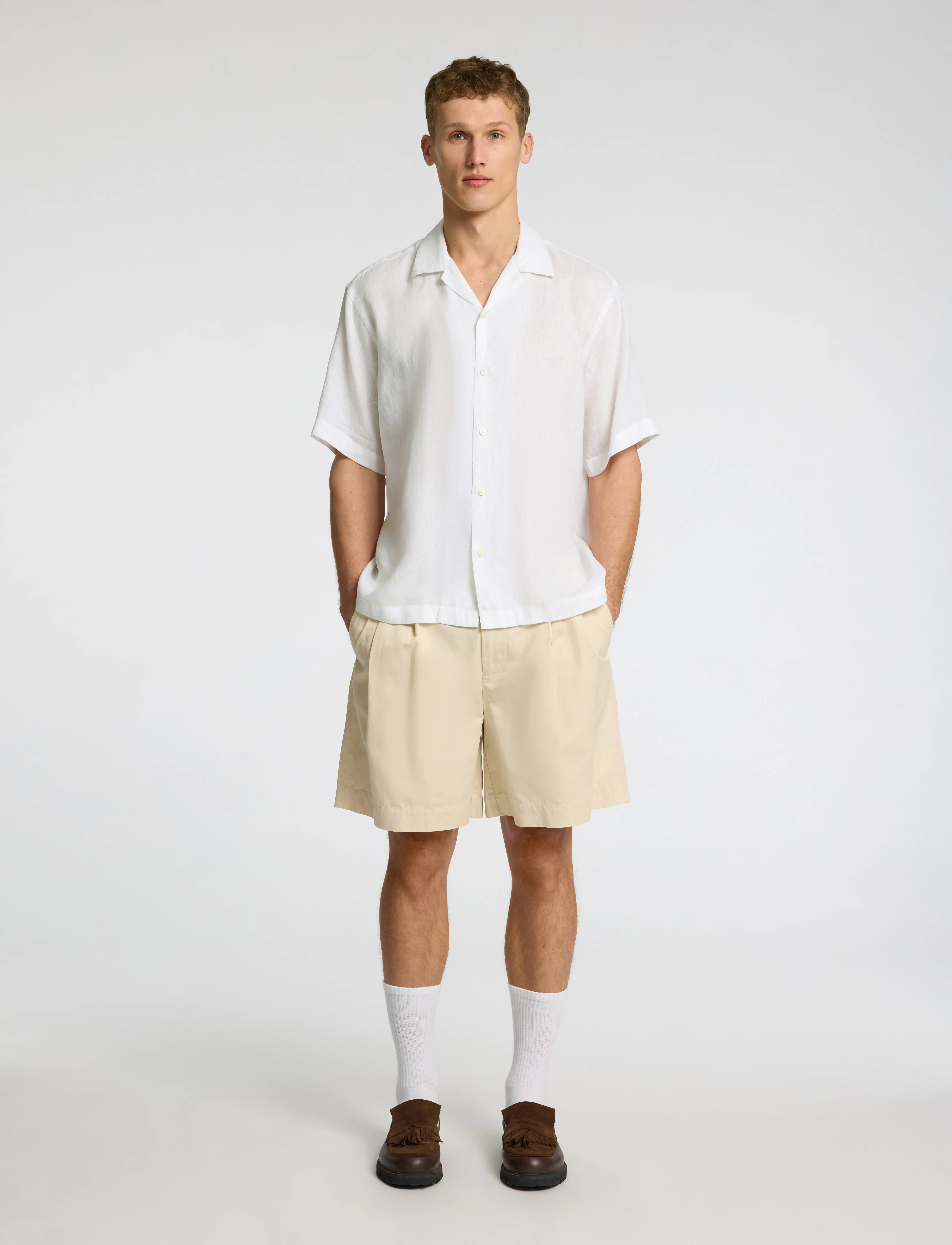 Selected - SLHRLXKYLIAN LINEN SS SHIRT RESORT - chemises de lin - white - 3