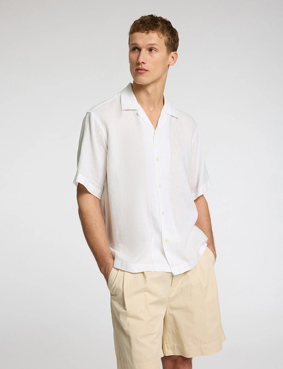 Selected - SLHRLXKYLIAN LINEN SS SHIRT RESORT - chemises de lin - white - 4