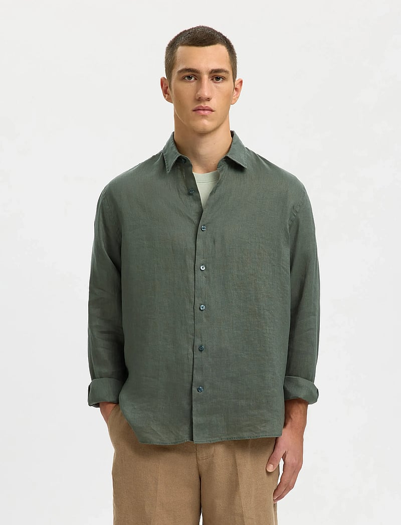 Selected - SLHREGKYLIAN LINEN LS SHIRT - hørskjorter - balsam green - 0