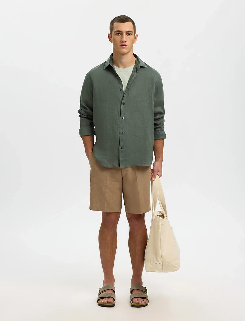 Selected - SLHREGKYLIAN LINEN LS SHIRT - hørskjorter - balsam green - 5