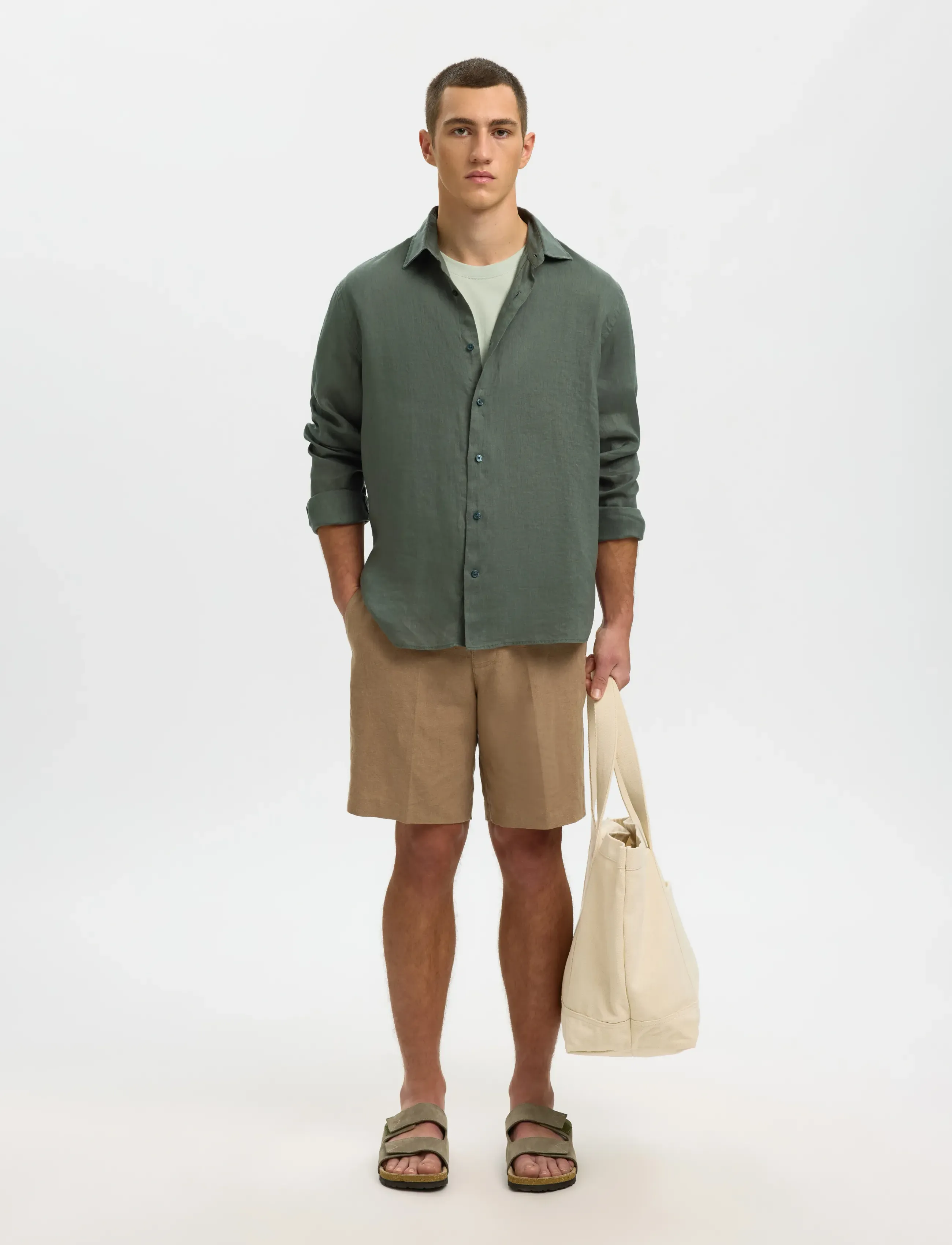 Selected - SLHREGKYLIAN LINEN LS SHIRT - hørskjorter - balsam green - 5