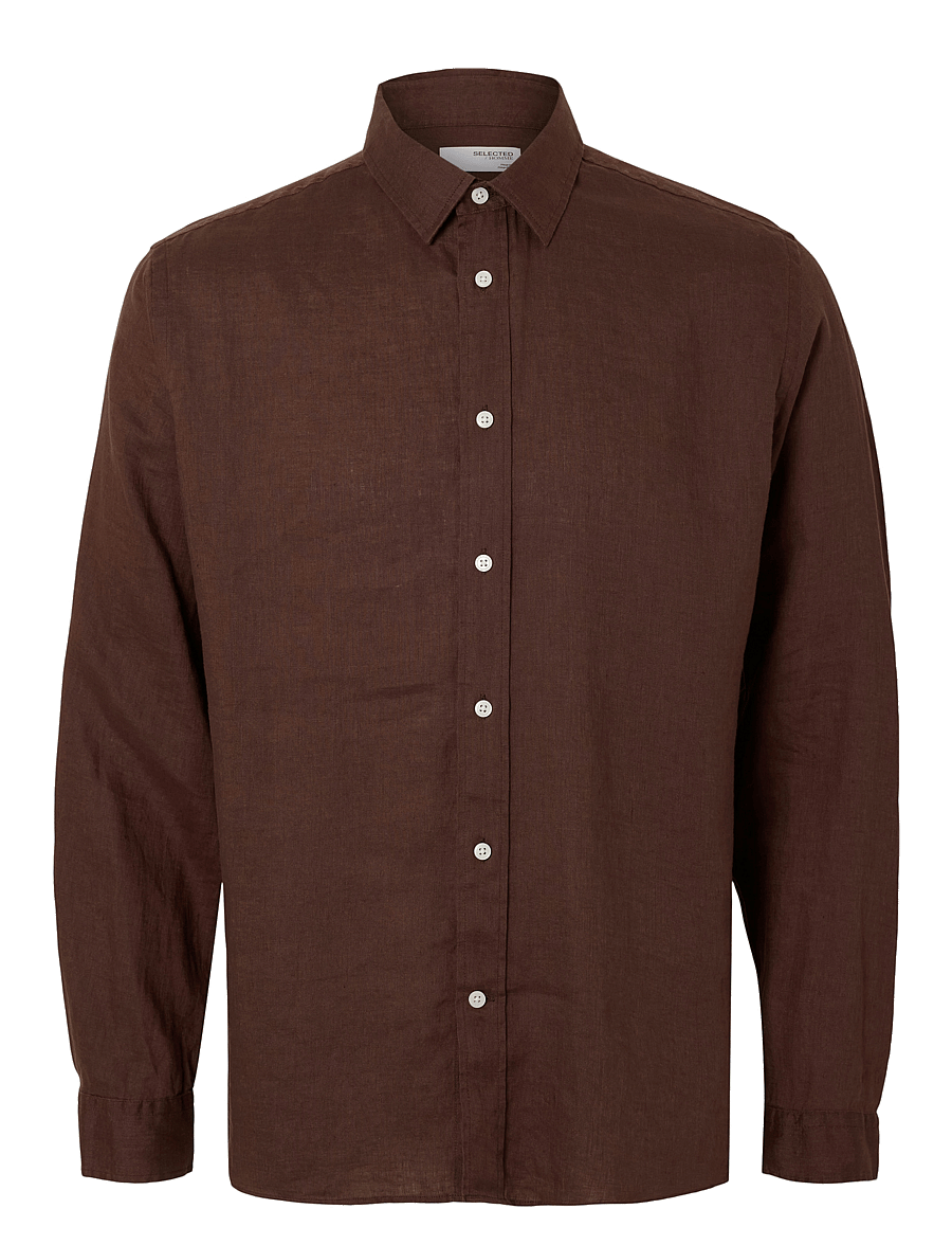 Selected - SLHREGKYLIAN LINEN LS SHIRT - hörskyrtur - chocolate brown - 1