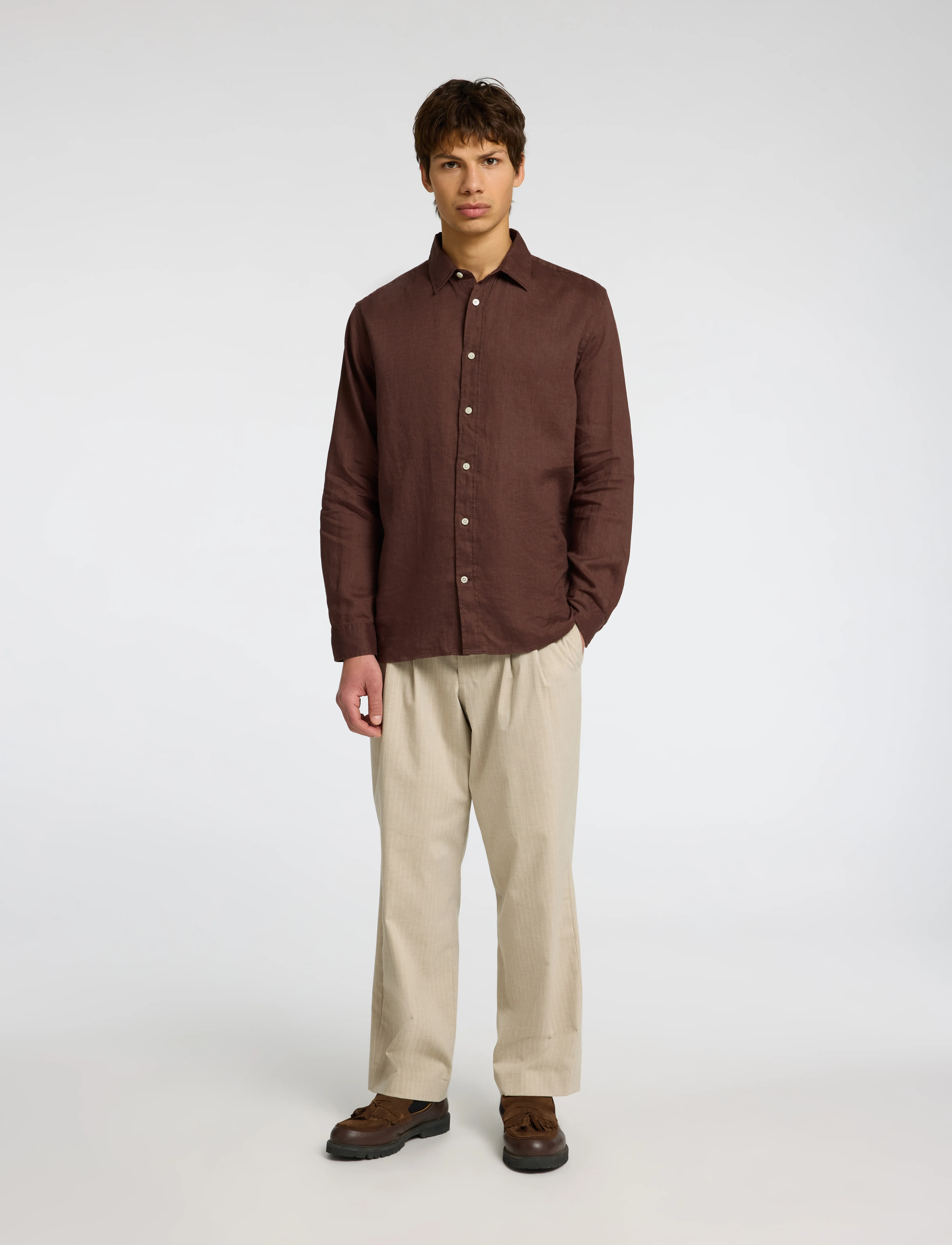 Selected - SLHREGKYLIAN LINEN LS SHIRT - hörskyrtur - chocolate brown - 3