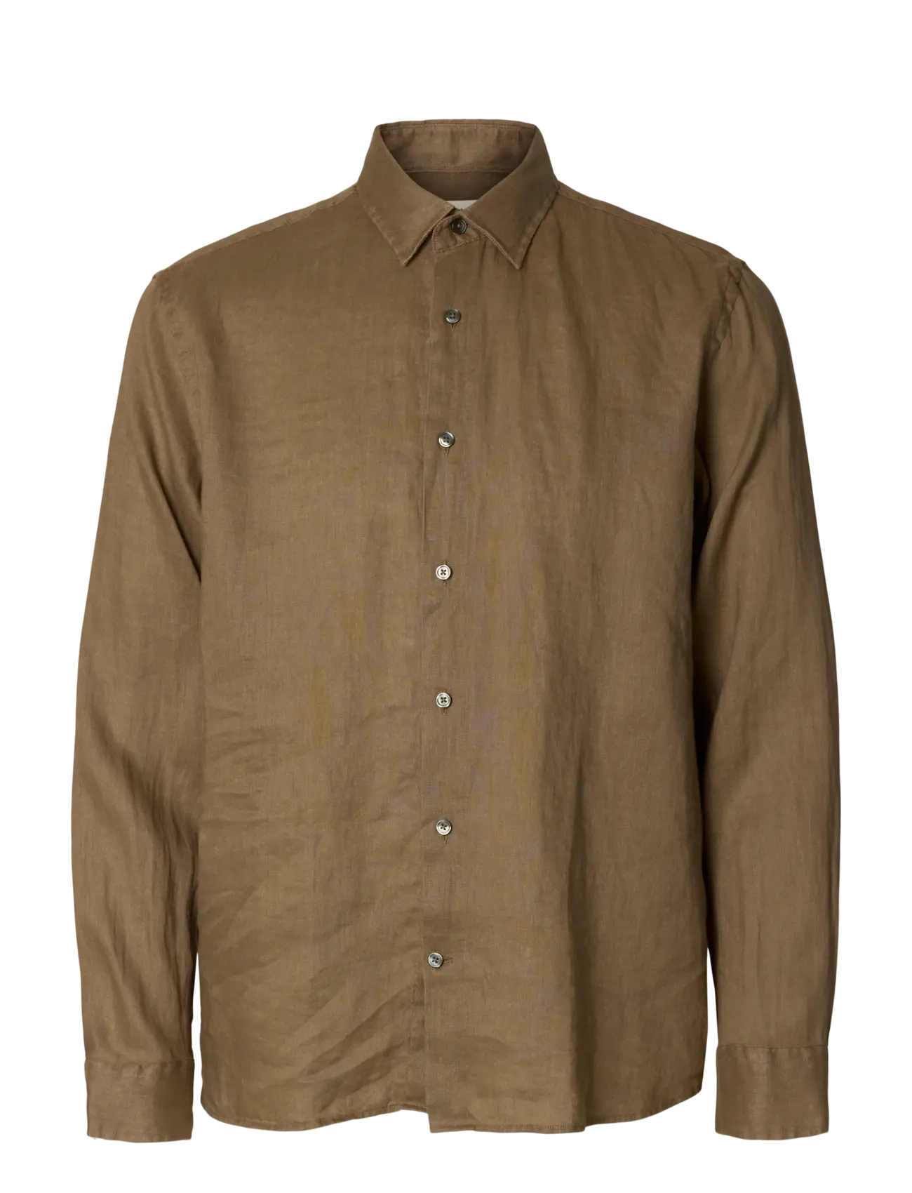 Selected SLHREGKYLIAN LINEN LS SHIRT - Lina apģērbs - CHOCOLATE CHIP / khaki/green