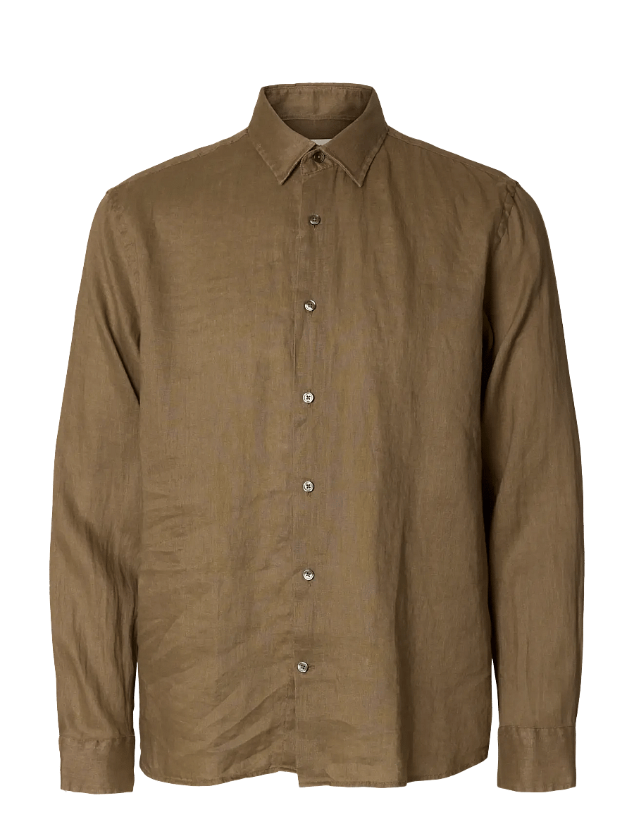 Selected - SLHREGKYLIAN LINEN LS SHIRT - hørskjorter - chocolate chip - 0