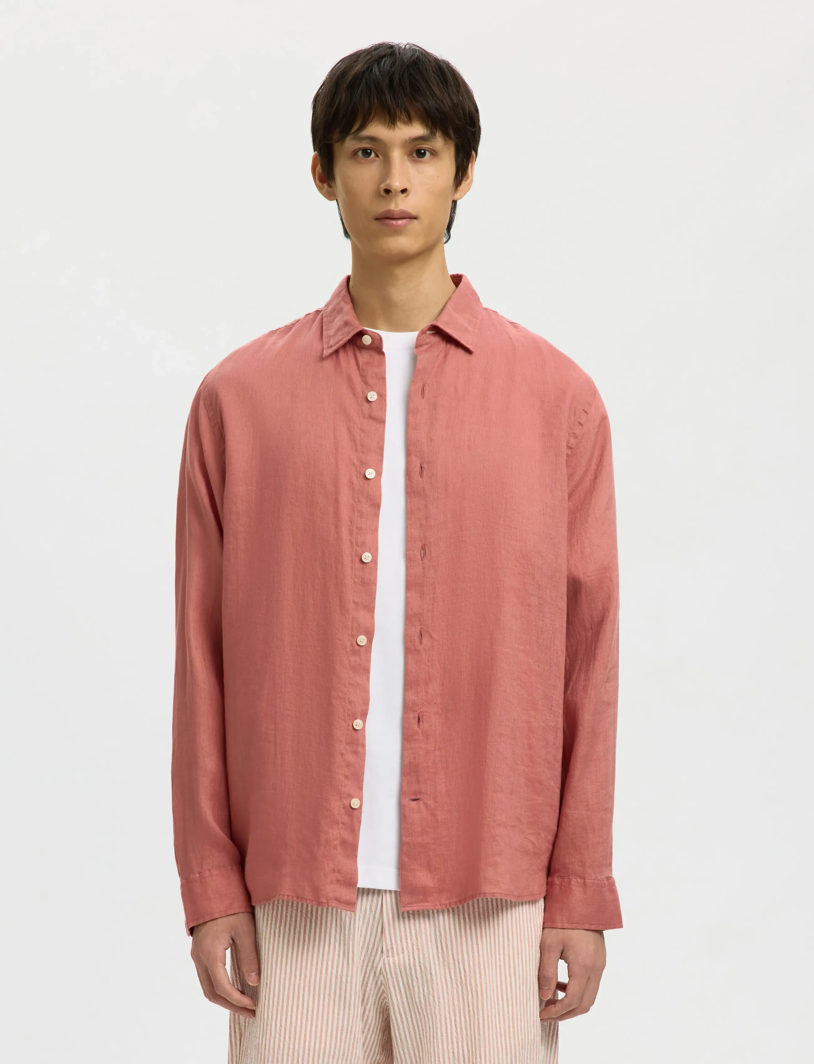 Selected SLHREGKYLIAN LINEN LS SHIRT - Drabužiai - DUSTY ROSE / pink/rose