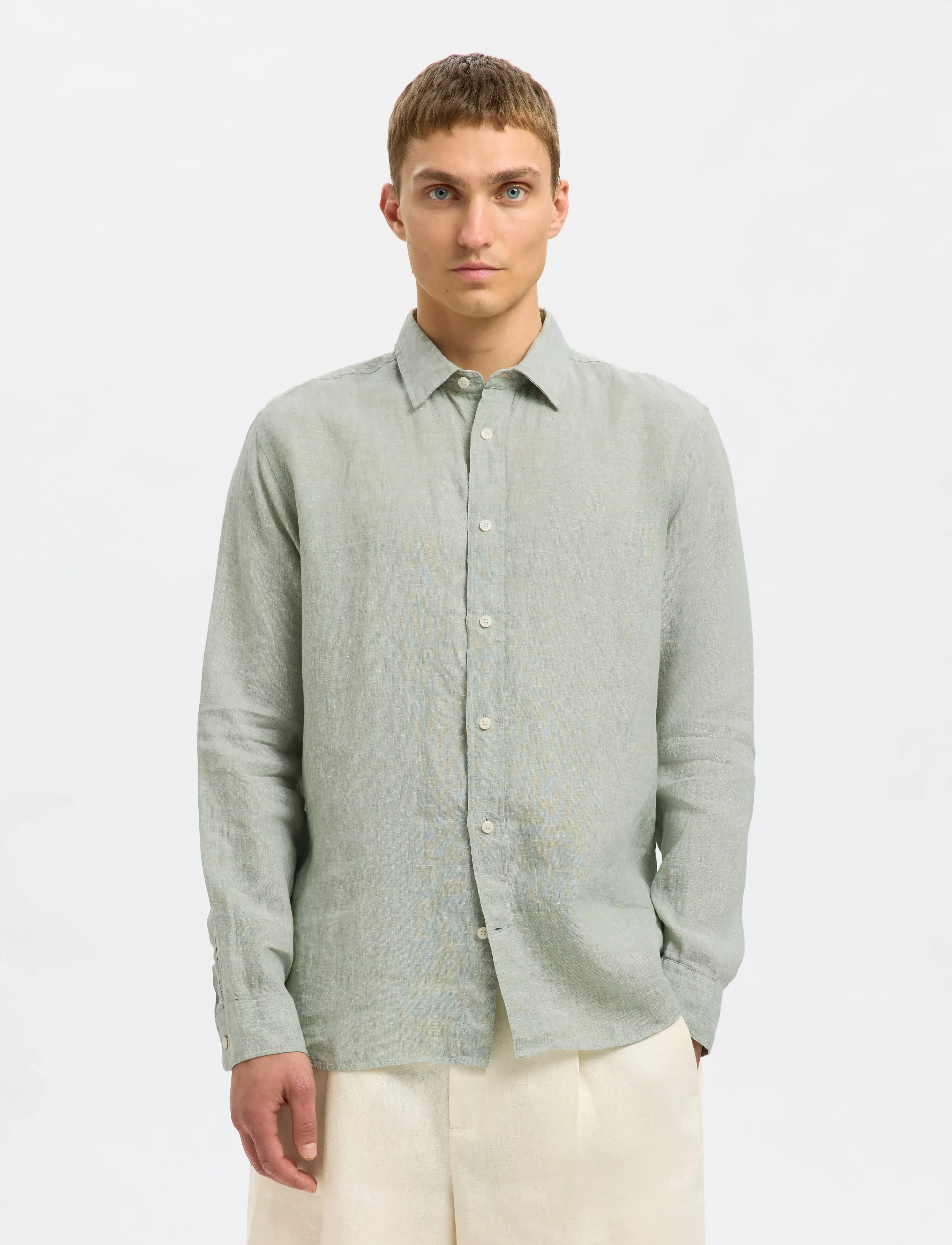 Selected SLHREGKYLIAN LINEN LS SHIRT - Tøj - ICEBERG GREEN / green
