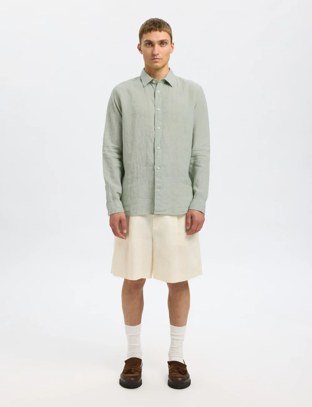 Selected - SLHREGKYLIAN MIX LS SHIRT - linased särgid - iceberg green - 3