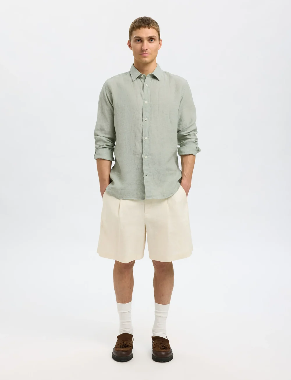 Selected - SLHREGKYLIAN MIX LS SHIRT - linased särgid - iceberg green - 5