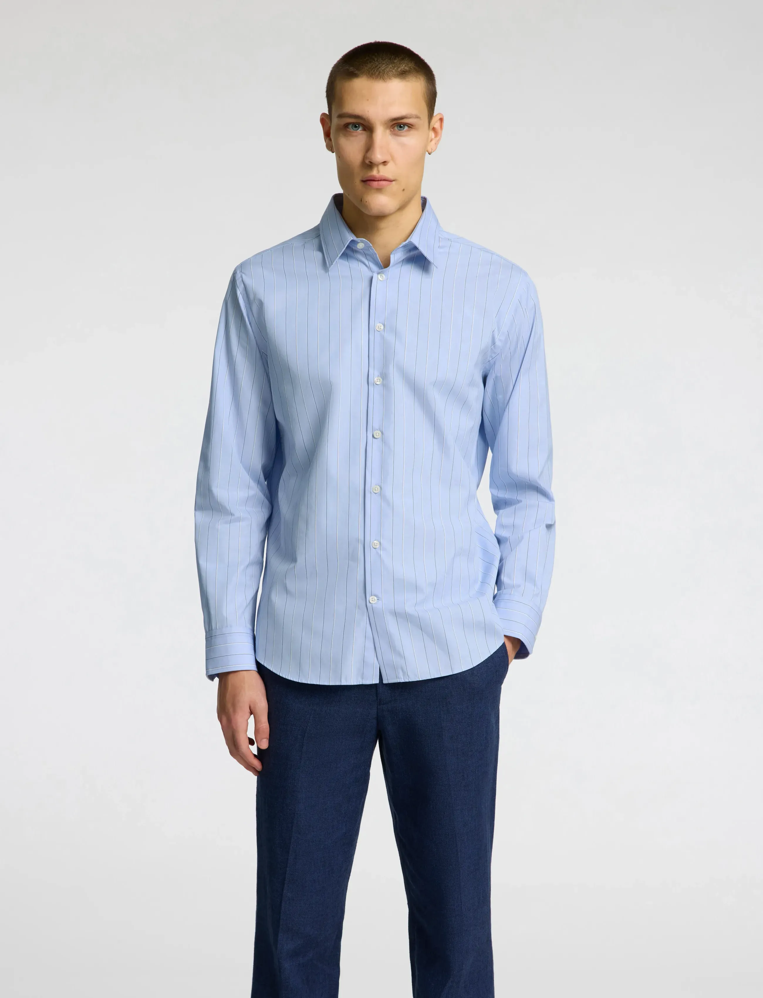 Selected - SLHREGLEO STRIPE LS SHIRT CLASSIC - light blue - 0