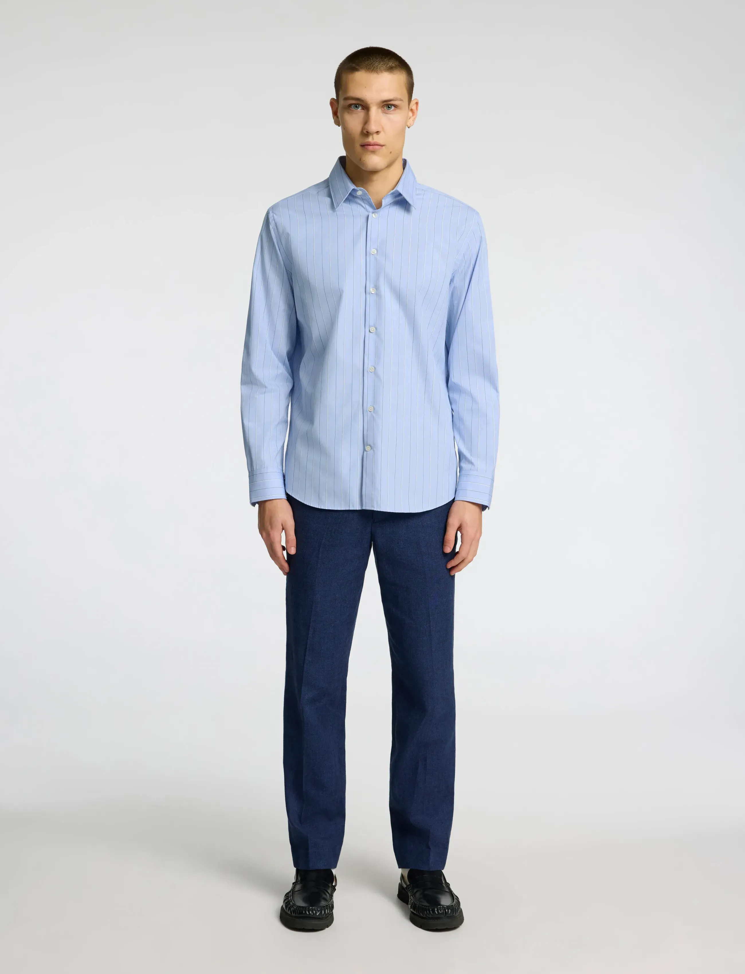 Selected - SLHREGLEO STRIPE LS SHIRT CLASSIC - light blue - 4