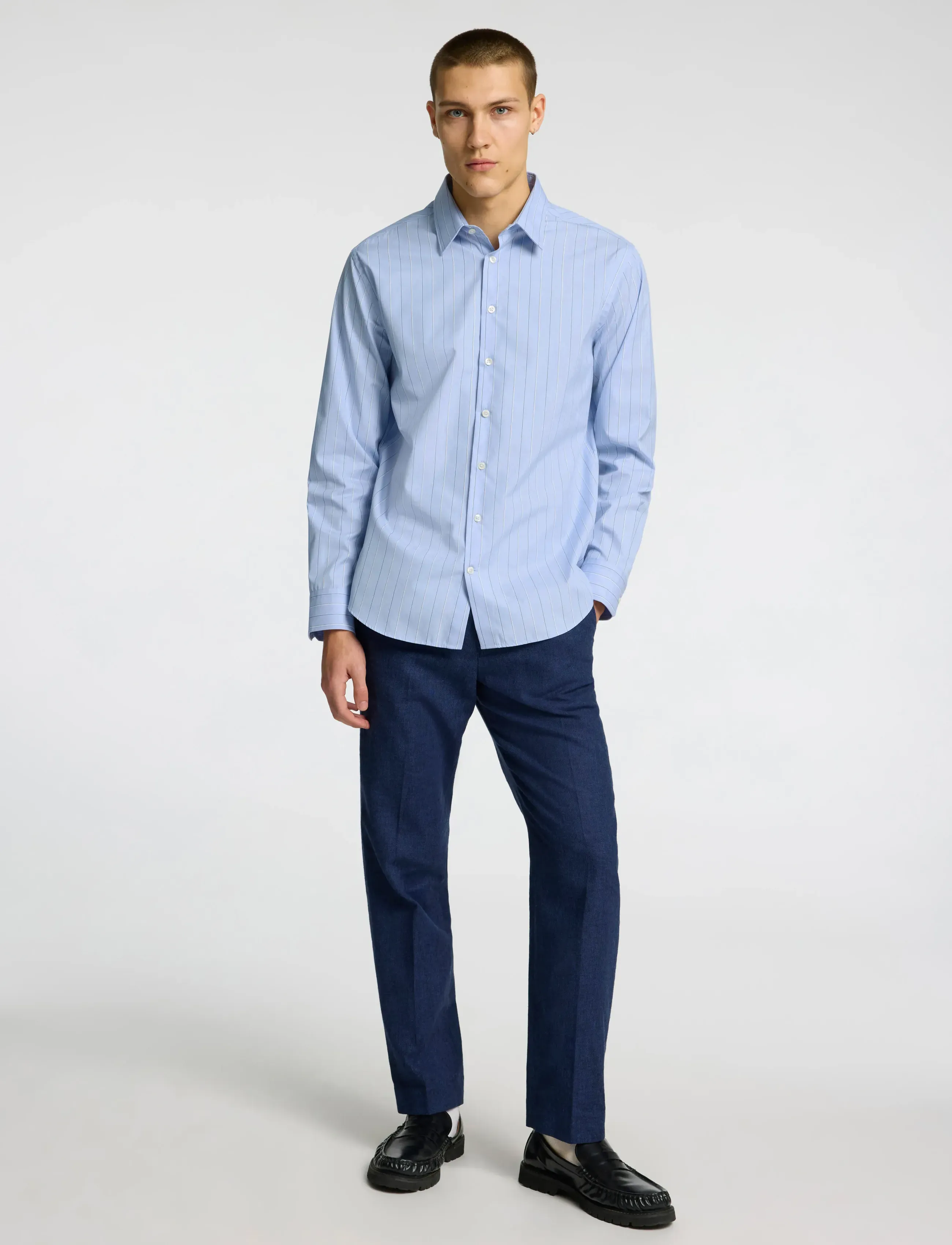 Selected - SLHREGLEO STRIPE LS SHIRT CLASSIC - light blue - 5