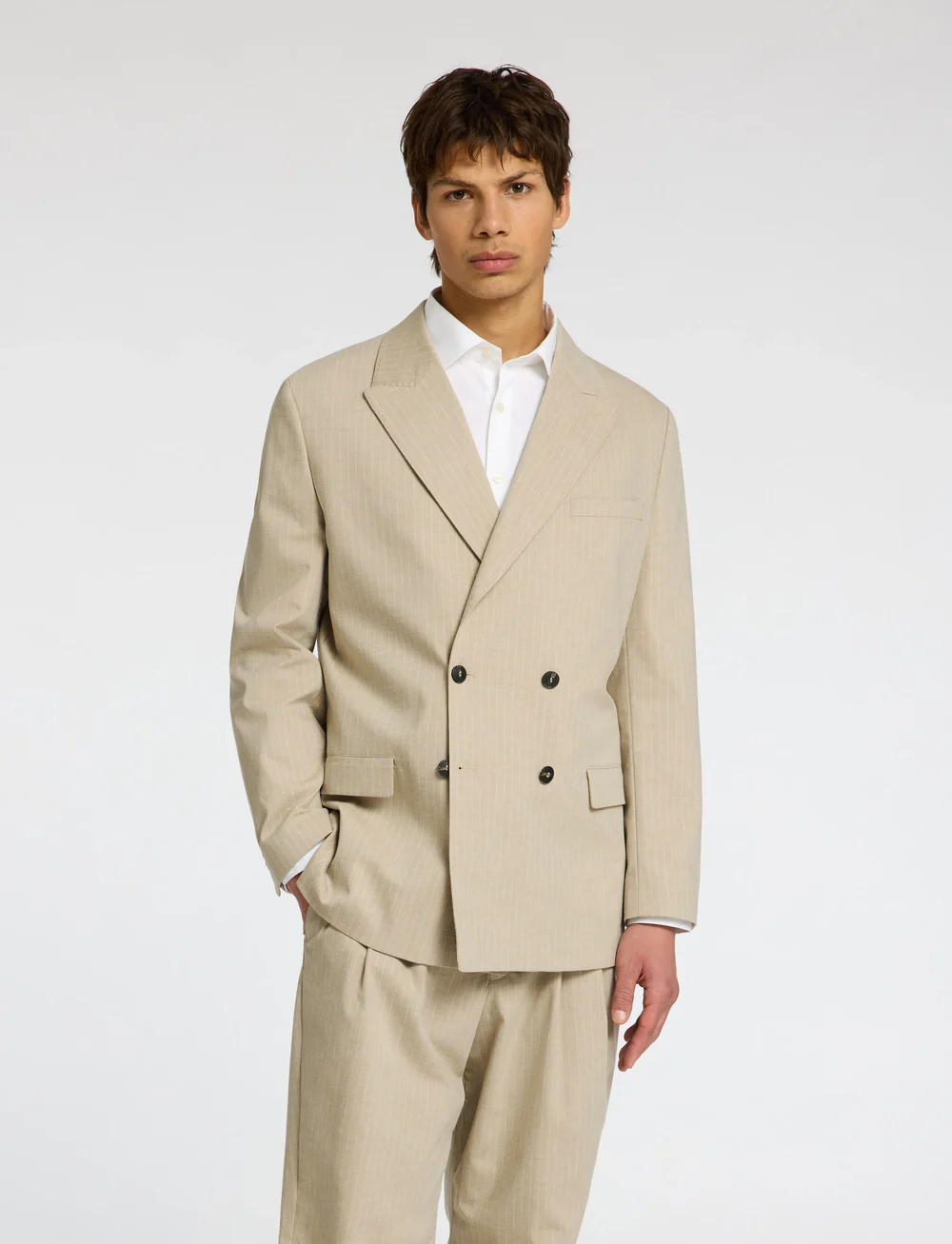 Selected - SLHRELAXED- FINN PINSTRIPED DB BLZ - blazere i hør - sand - 0