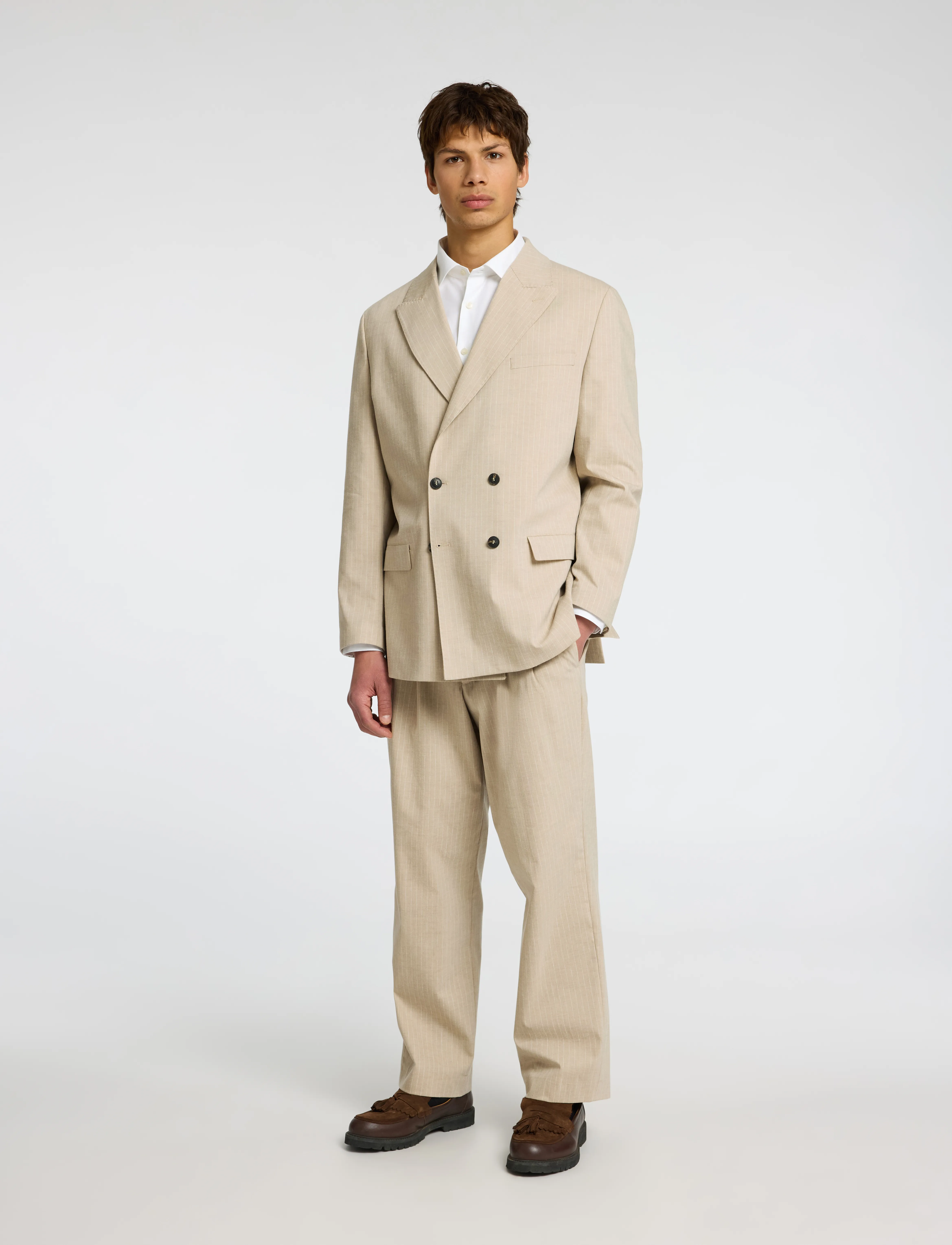 Selected - SLHRELAXED- FINN PINSTRIPED DB BLZ - leinenblazer - sand - 3
