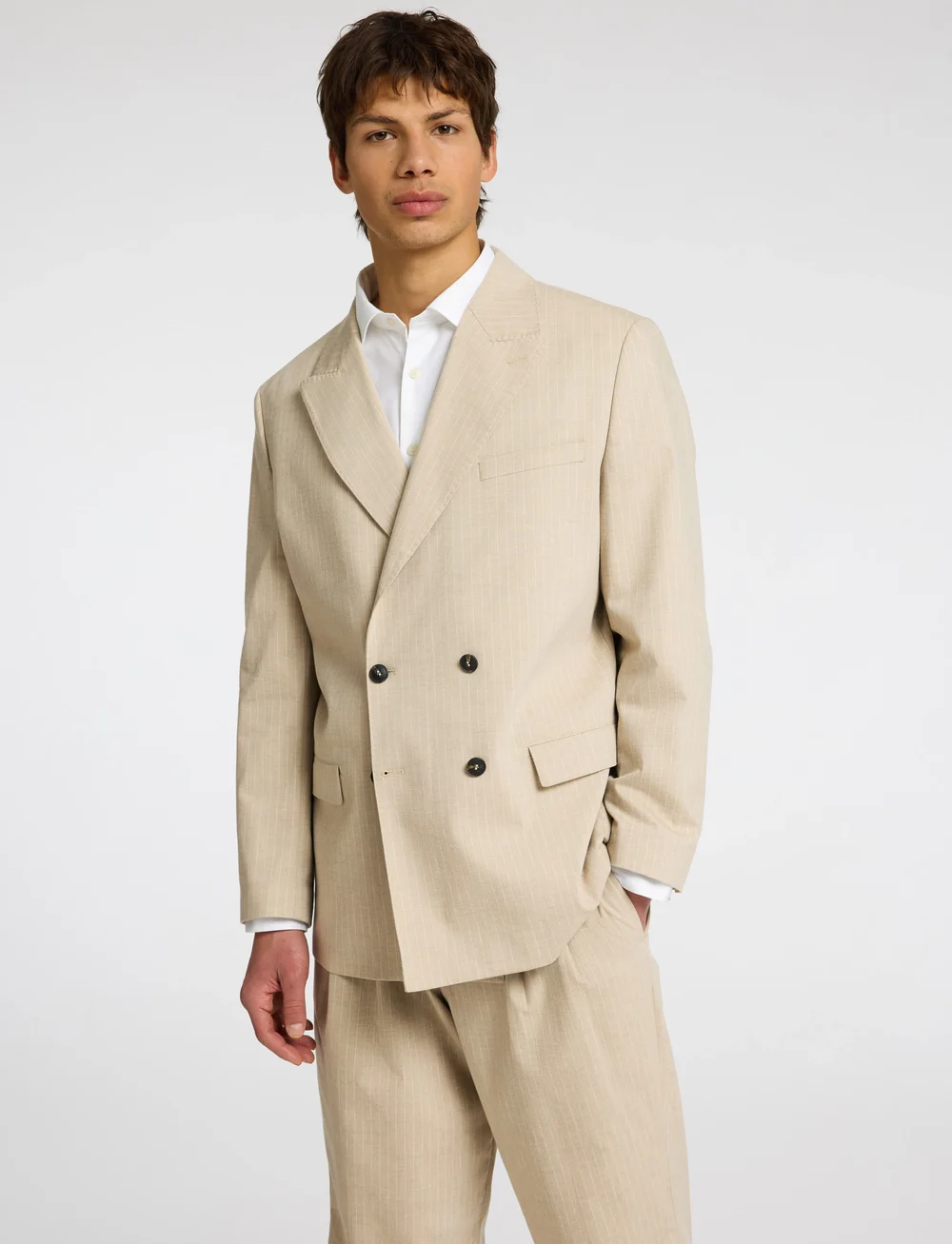 Selected - SLHRELAXED- FINN PINSTRIPED DB BLZ - blazere i hør - sand - 4