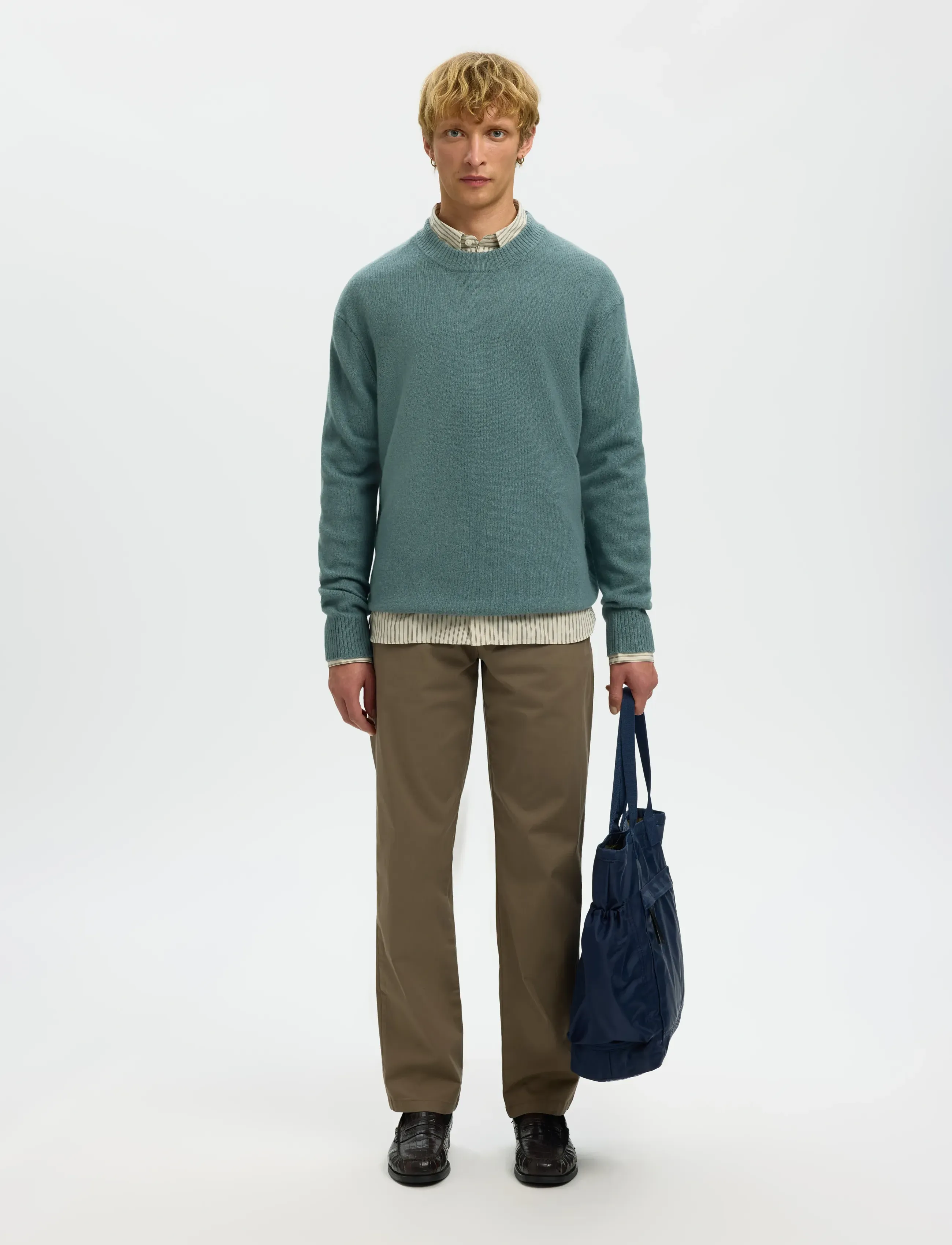 Selected - SLHREUBEN LS KNIT RELAXED CREW NECK - ronde hals - balsam green - 5
