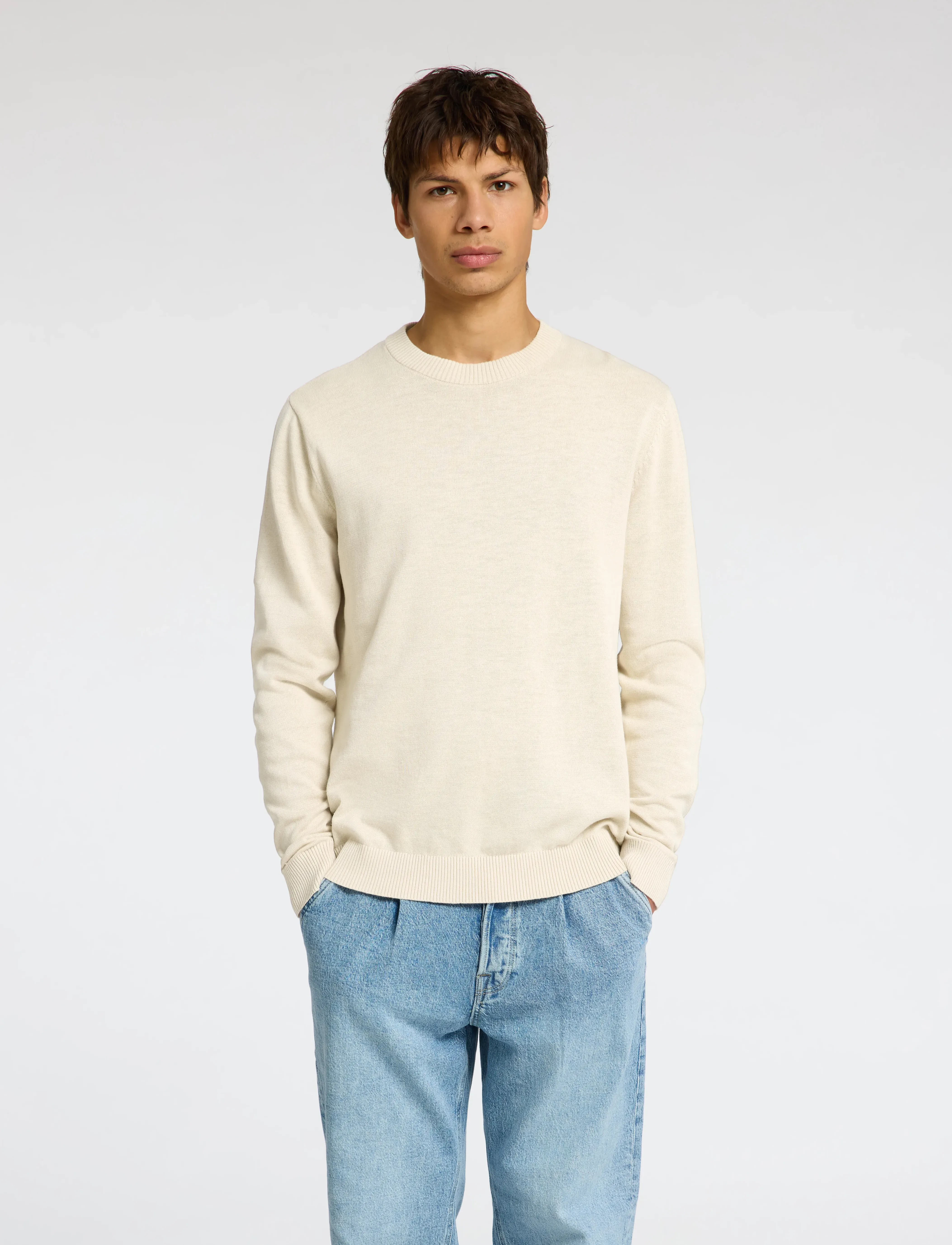 Selected SLHREUBEN LS KNIT RELAXED CREW NECK - Looks for less - EGRET / cream