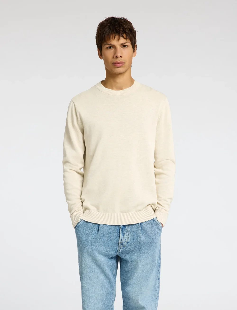 Selected - SLHREUBEN LS KNIT RELAXED CREW NECK - round necks - egret - 0
