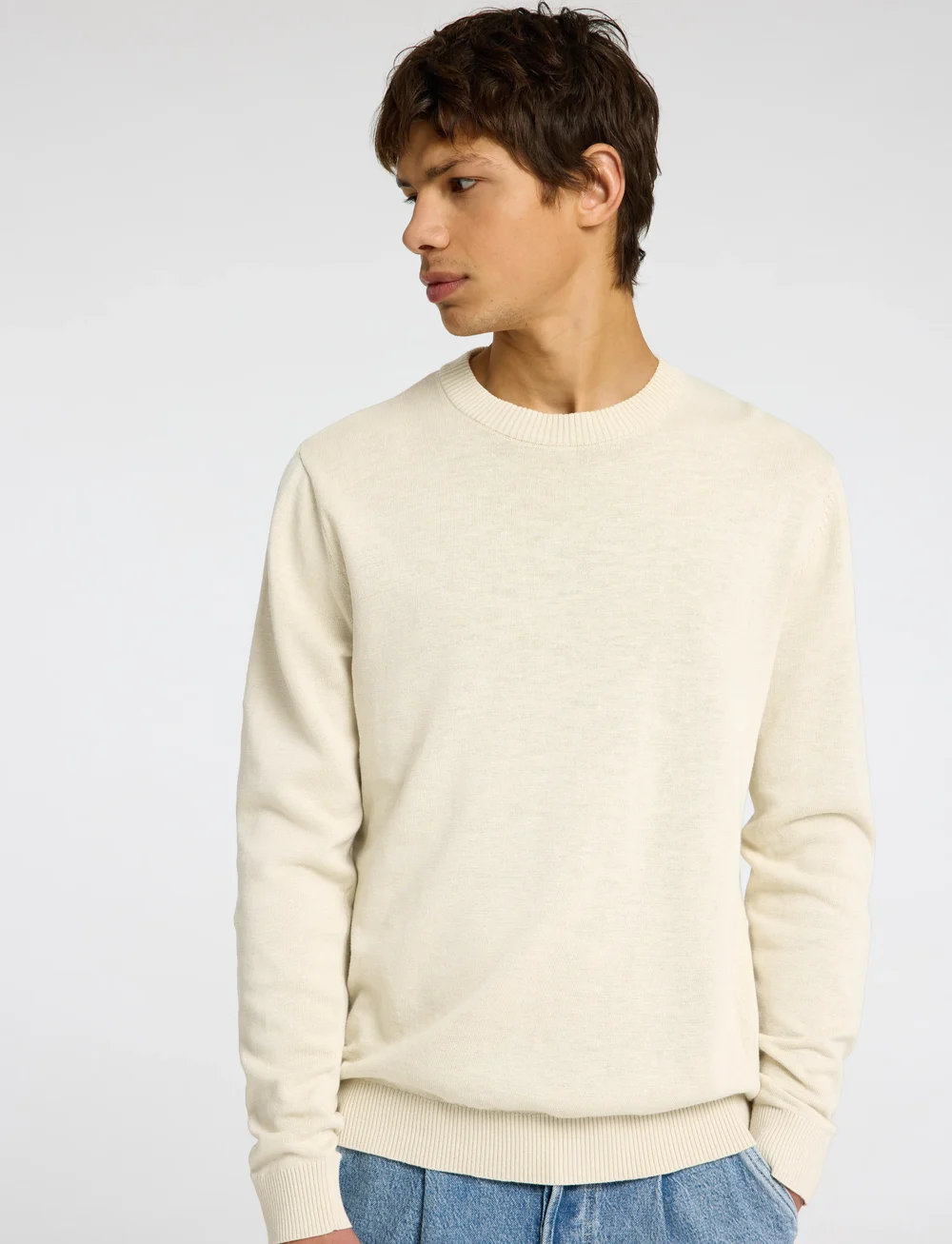 Selected - SLHREUBEN LS KNIT RELAXED CREW NECK - round necks - egret - 4