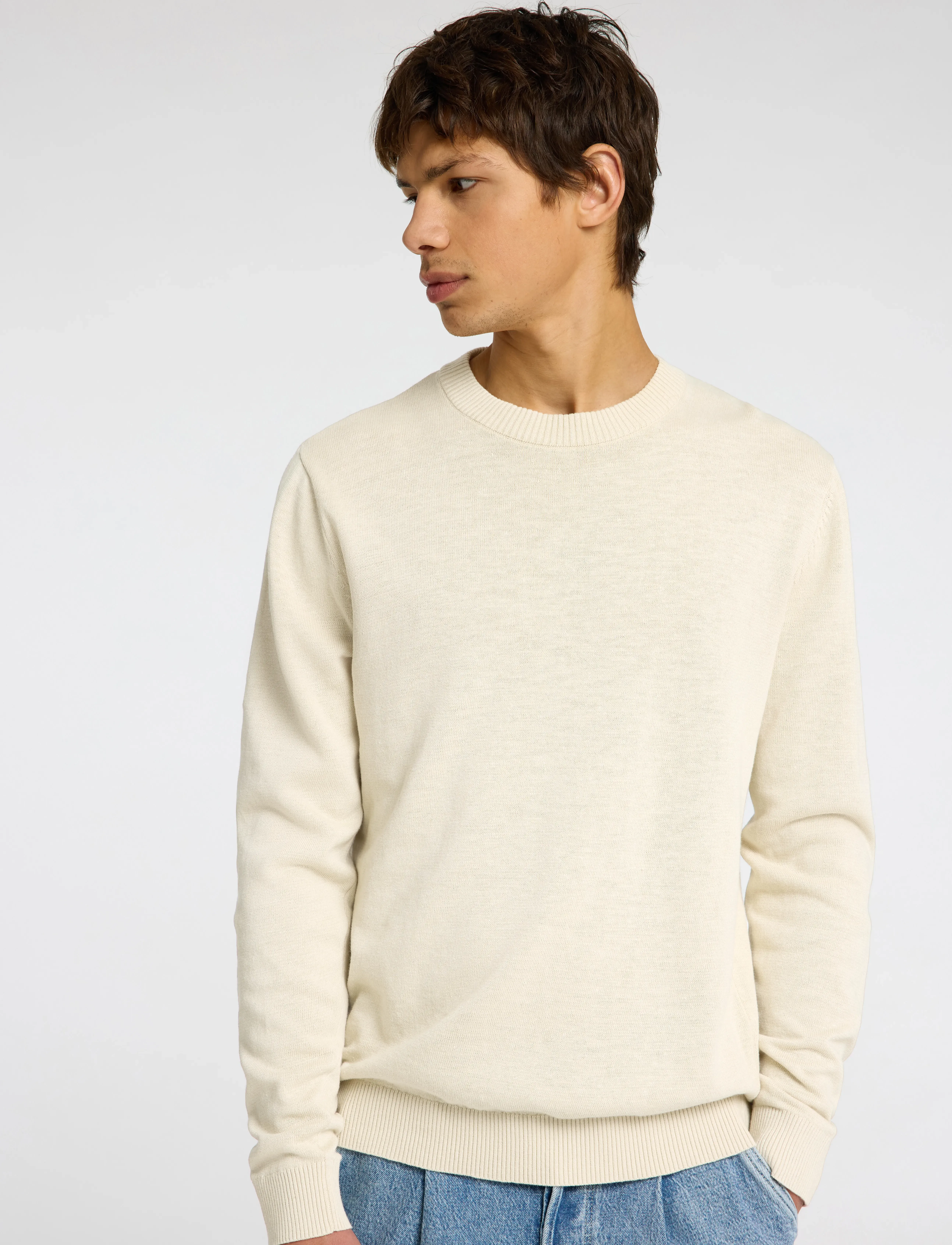 Selected - SLHREUBEN LS KNIT RELAXED CREW NECK - kringlótt hálsmál  - egret - 4