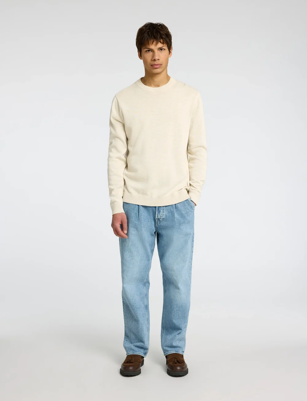 Selected - SLHREUBEN LS KNIT RELAXED CREW NECK - round necks - egret - 5