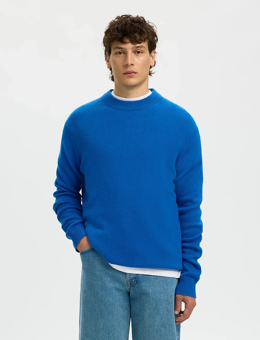 Selected - SLHREUBEN LS KNIT RELAXED CREW NECK - Ümmarguse kaelusega kudumid - victoria blue - 0