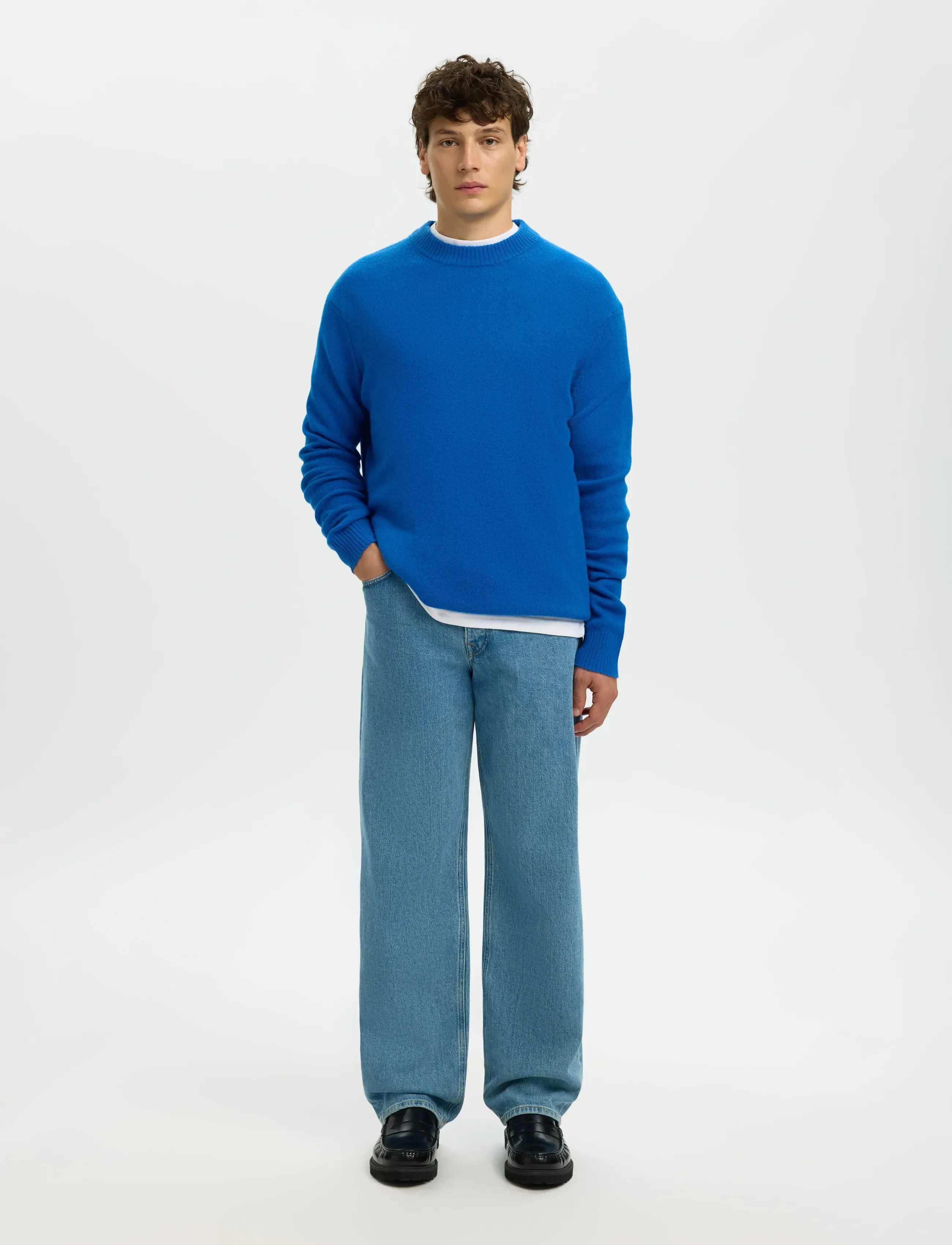Selected - SLHREUBEN LS KNIT RELAXED CREW NECK - rund hals - victoria blue - 3