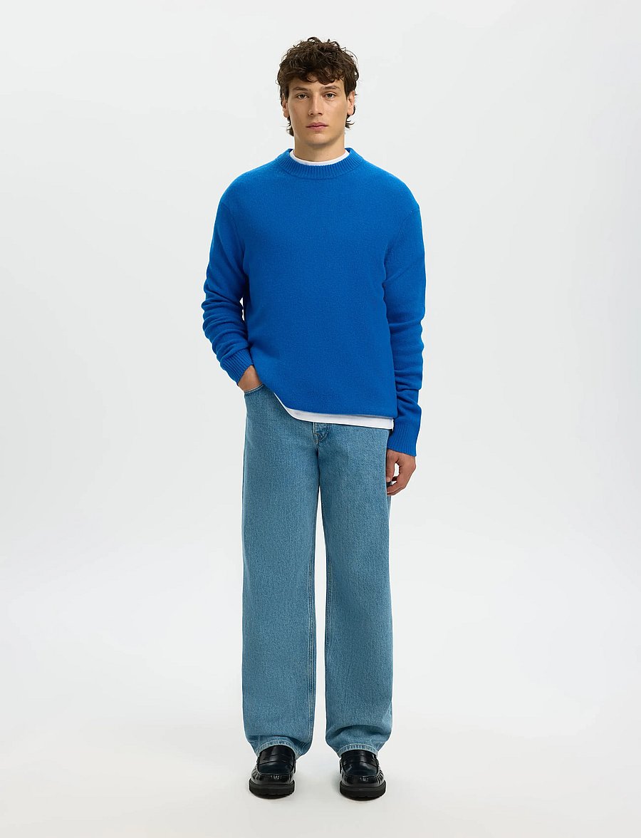 Selected - SLHREUBEN LS KNIT RELAXED CREW NECK - Ümmarguse kaelusega kudumid - victoria blue - 3