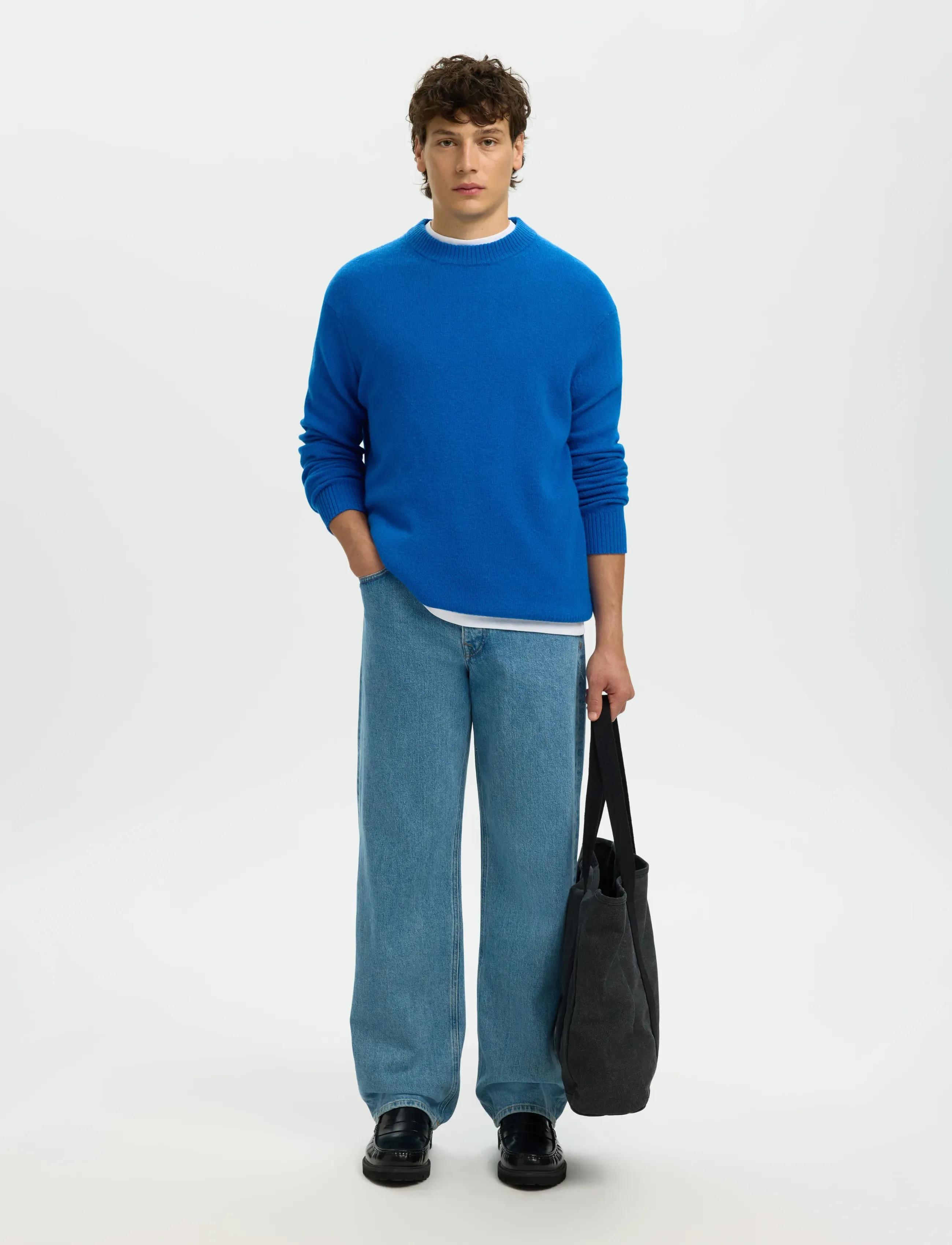 Selected - SLHREUBEN LS KNIT RELAXED CREW NECK - rund hals - victoria blue - 5