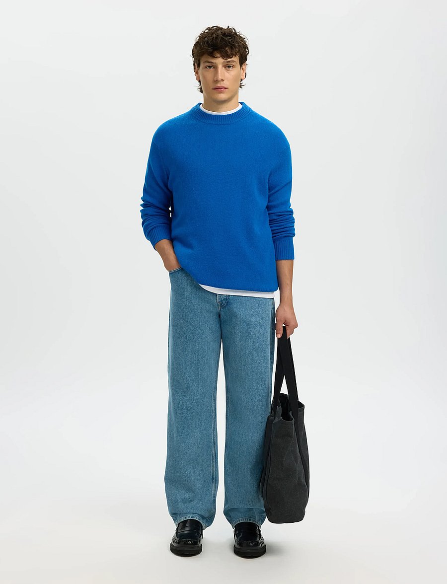Selected - SLHREUBEN LS KNIT RELAXED CREW NECK - Ümmarguse kaelusega kudumid - victoria blue - 5