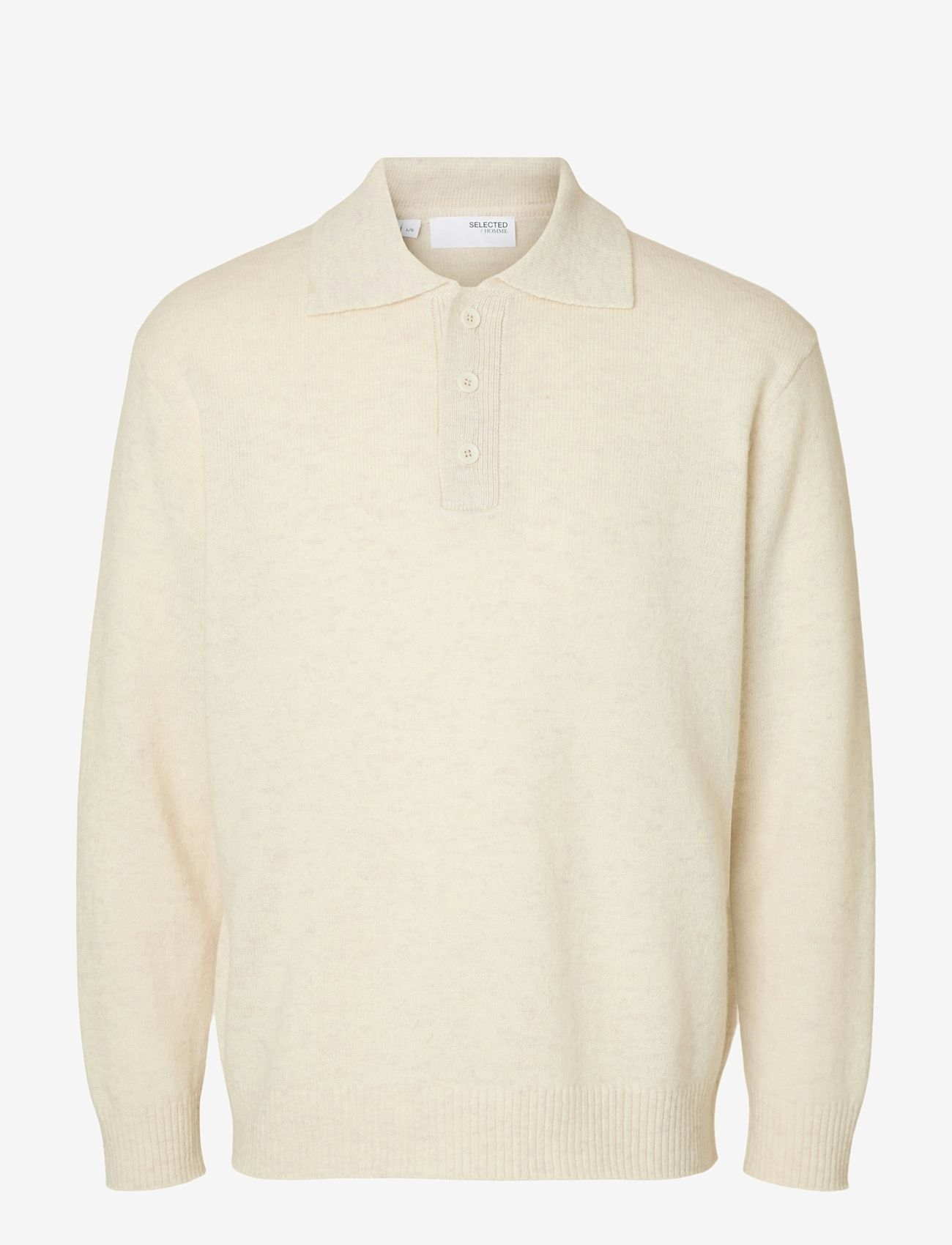 Selected - SLHREUBEN LS KNIT RELAXED POLO - stickade pikéer - egret - 1