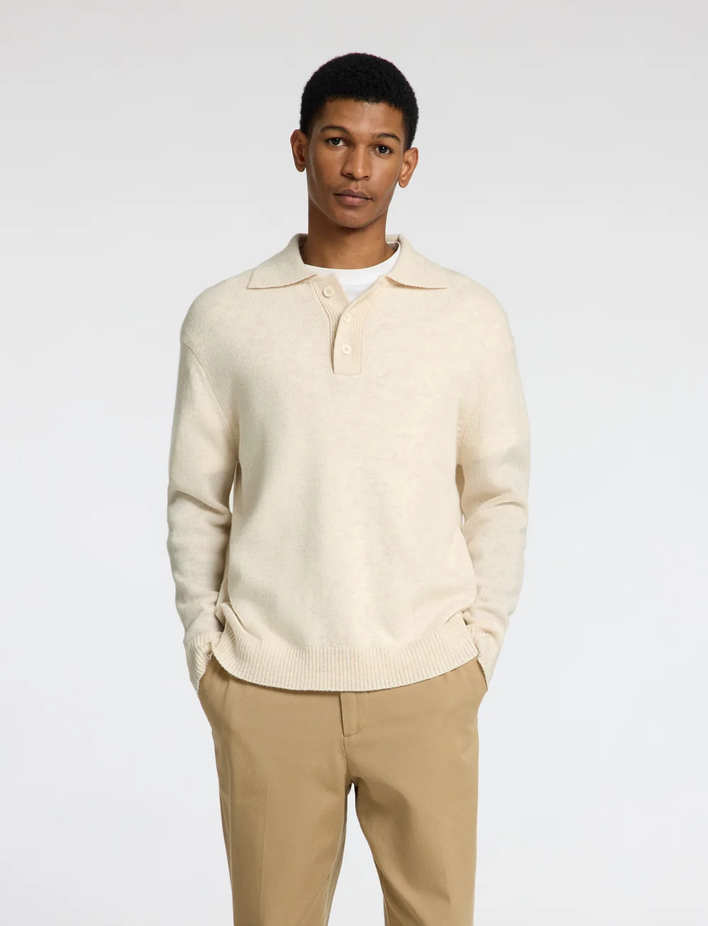 Selected - SLHREUBEN LS KNIT RELAXED POLO - stickade pikéer - egret - 0