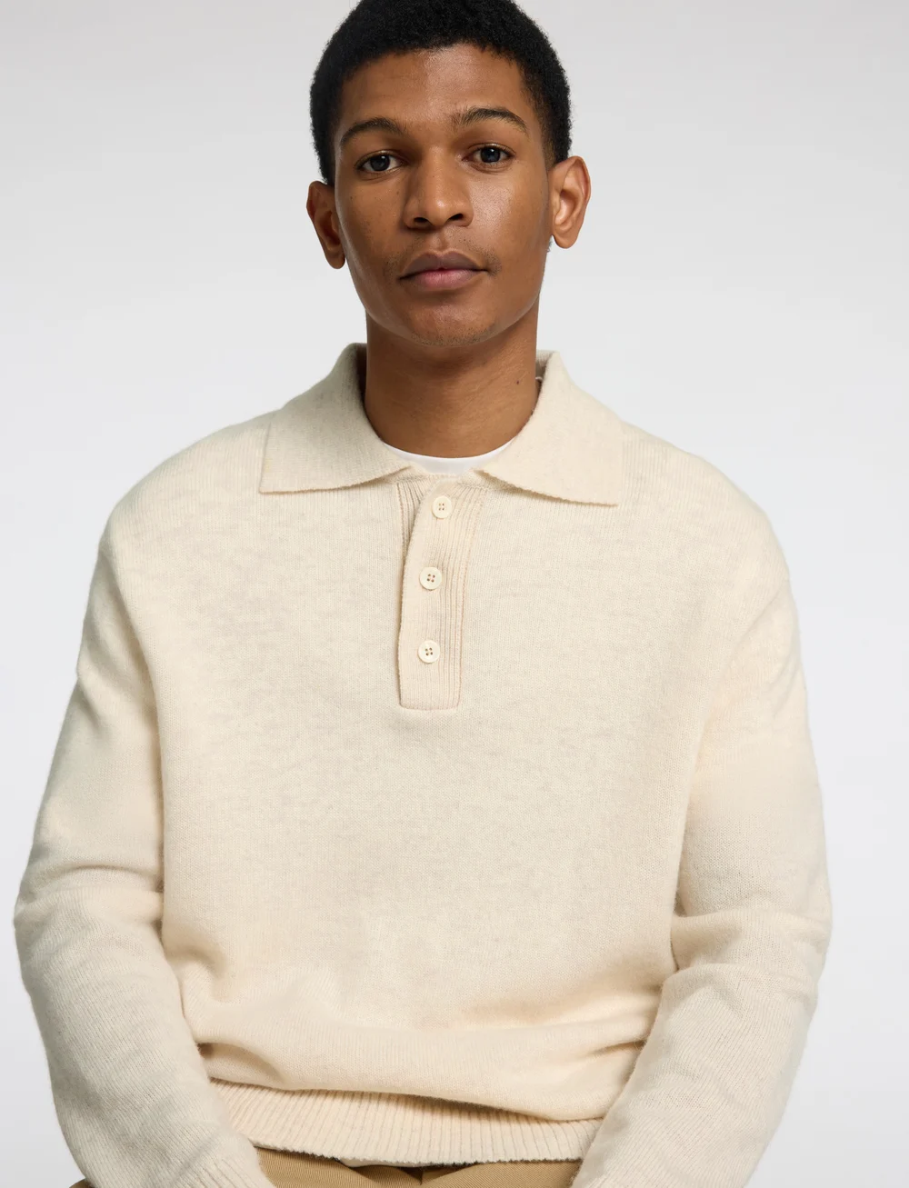 Selected - SLHREUBEN LS KNIT RELAXED POLO - stickade pikéer - egret - 3