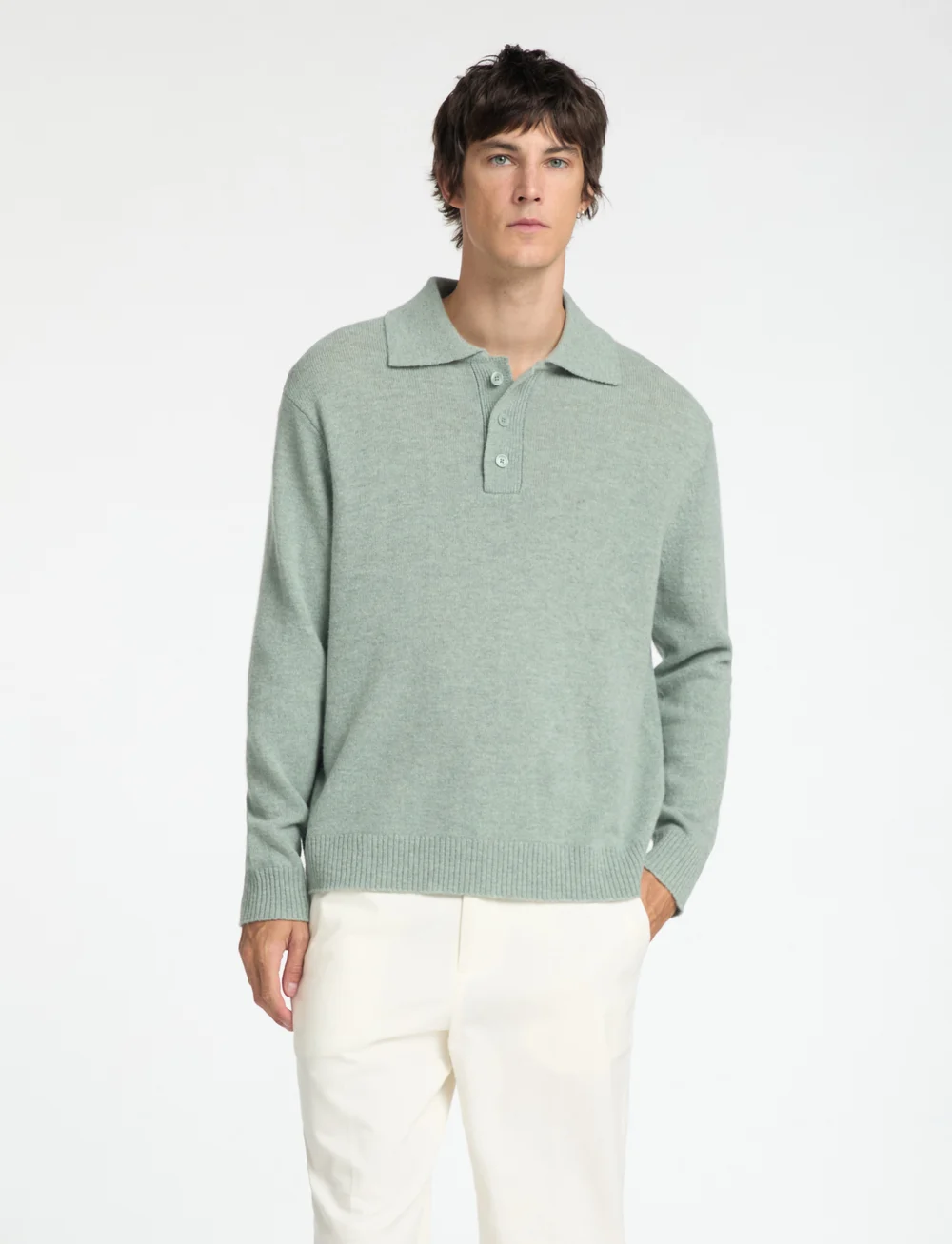 Selected - SLHREUBEN LS KNIT RELAXED POLO - stickade pikéer - iceberg green - 0
