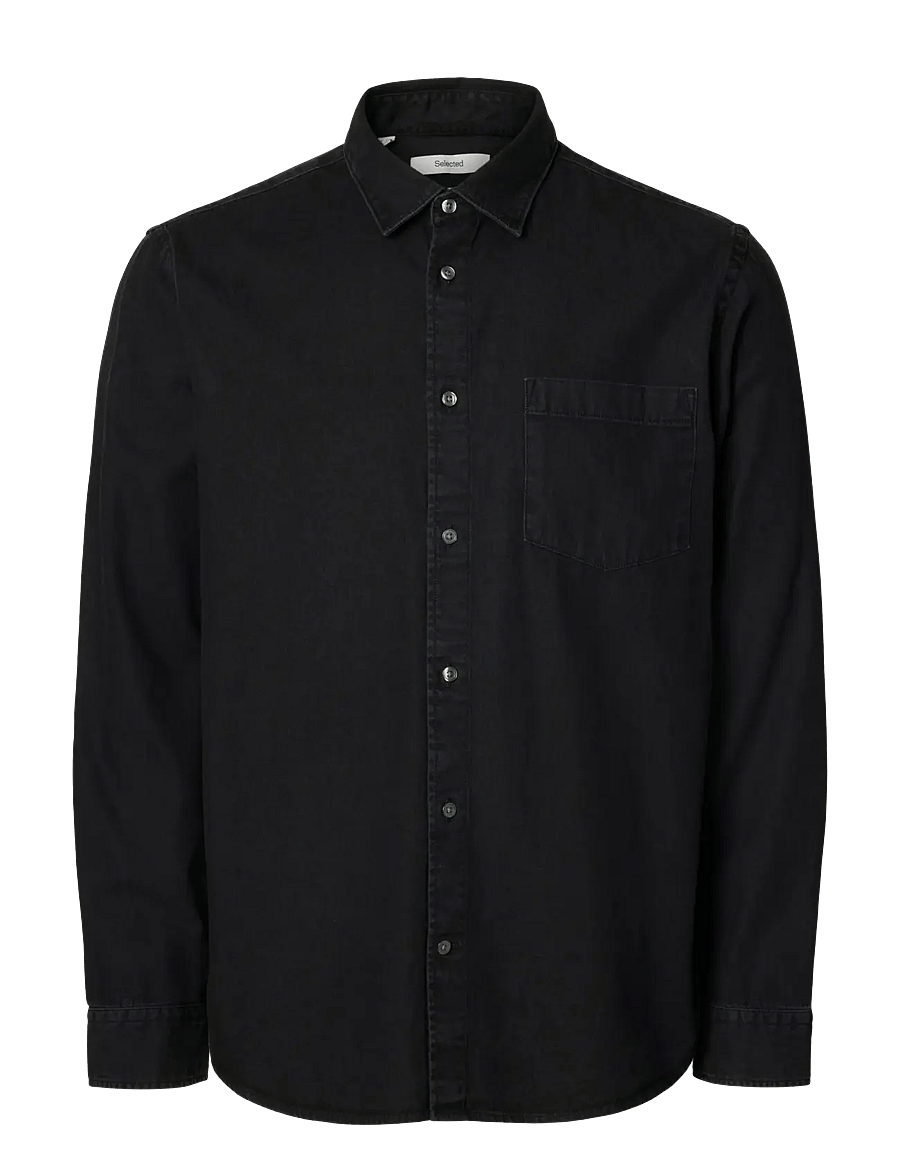 Selected - SLMCLAUS-CARLO REG DENIM LS SHIRT NOOS - teksasärgid - black denim - 1