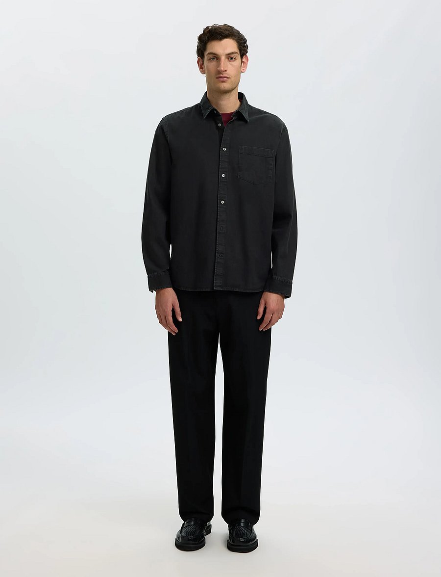 Selected - SLMCLAUS-CARLO REG DENIM LS SHIRT NOOS - teksasärgid - black denim - 3