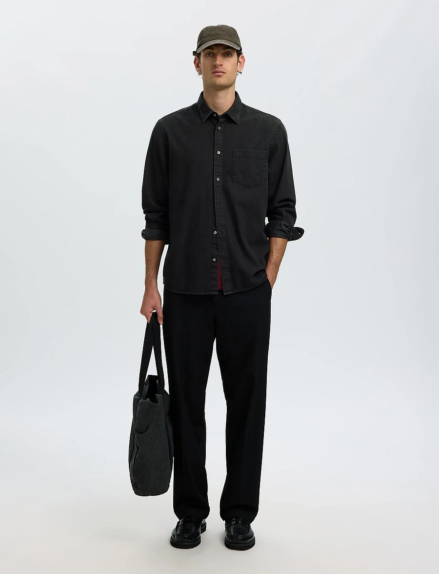 Selected - SLMCLAUS-CARLO REG DENIM LS SHIRT NOOS - teksasärgid - black denim - 5